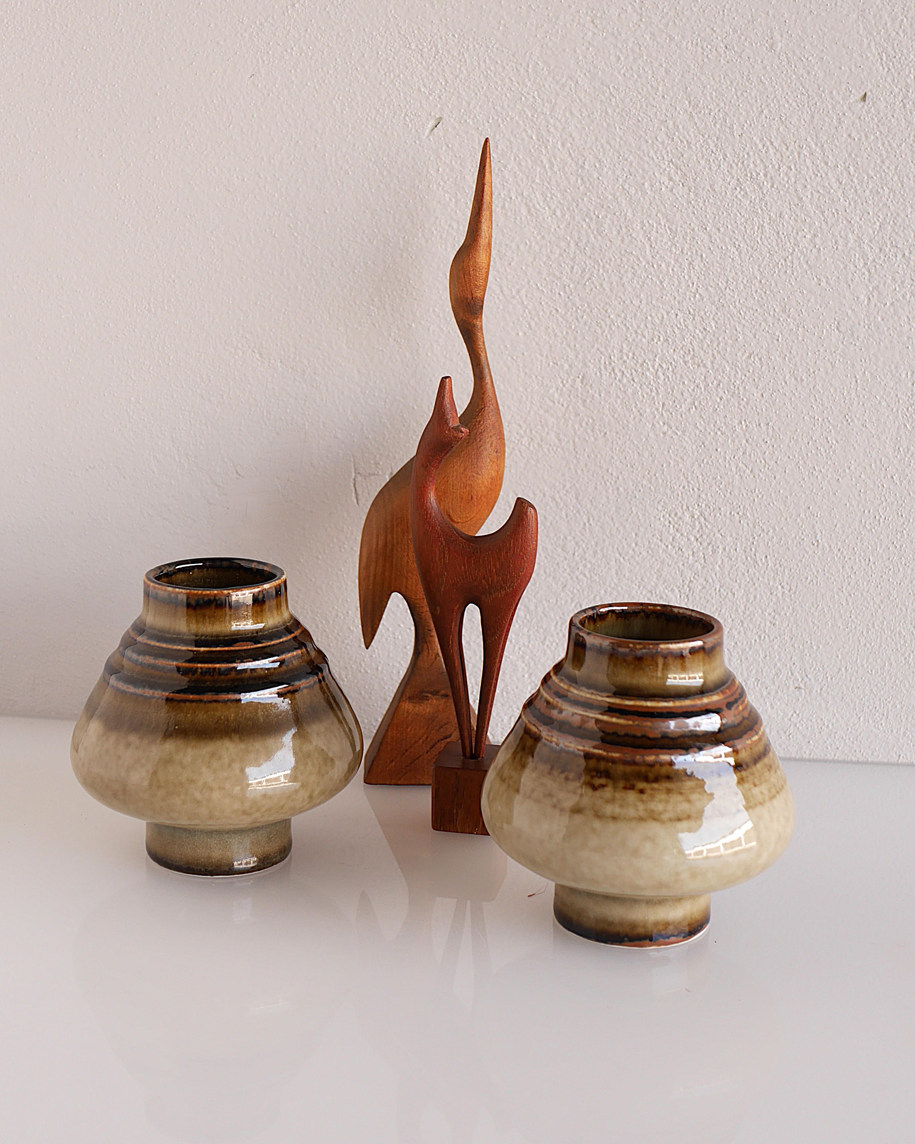 A pair of beautiful vases from 'Bamboo' series by Olle Alberius for Röstrand. A pair of rare vintage ceramic vases from the very well-known designer Olle Alberius, known as 