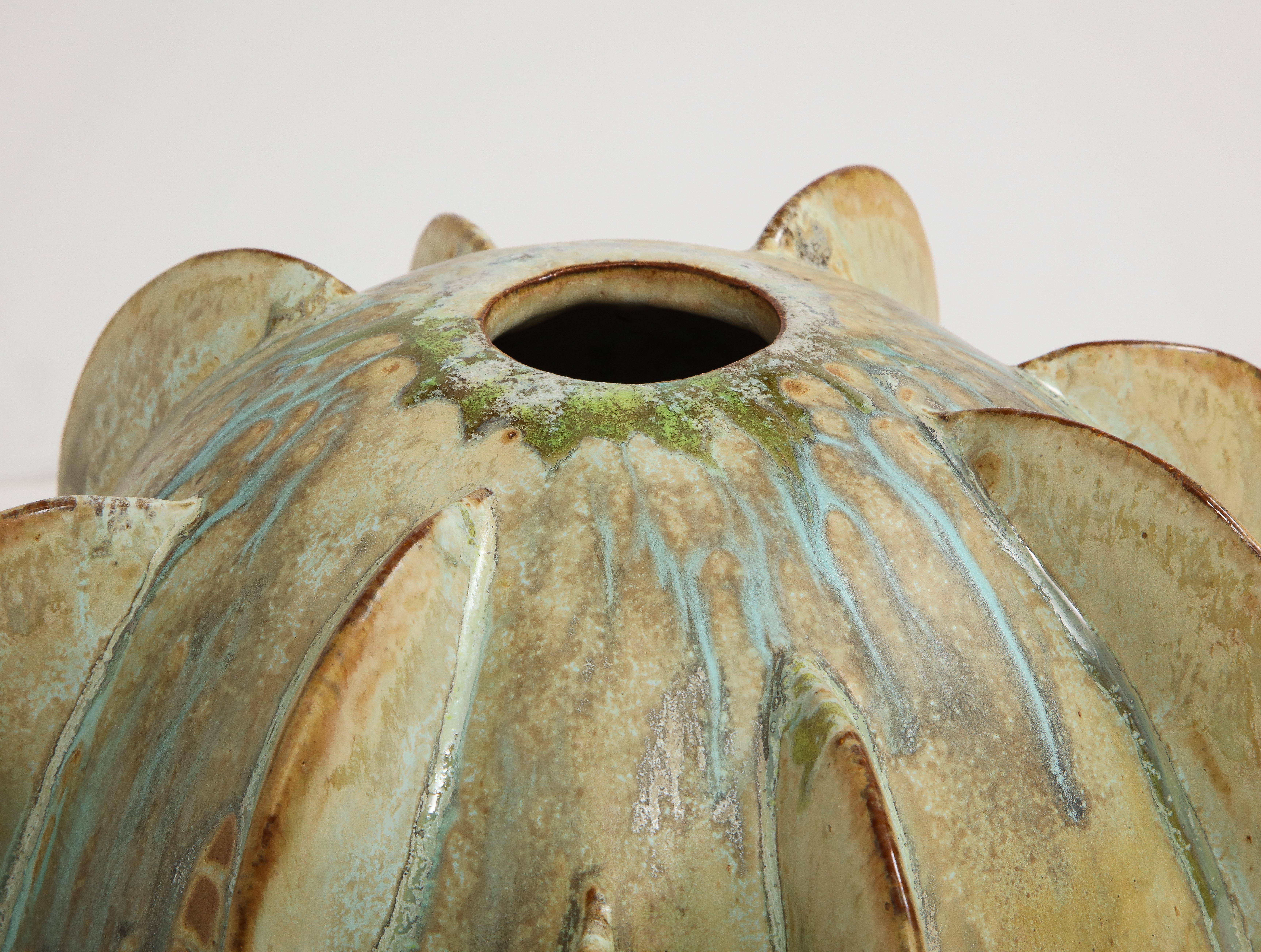 Untitled Orb vase #4 by Robbie Heidinger. Hand-built stoneware vase. Artist-signed on bottom.