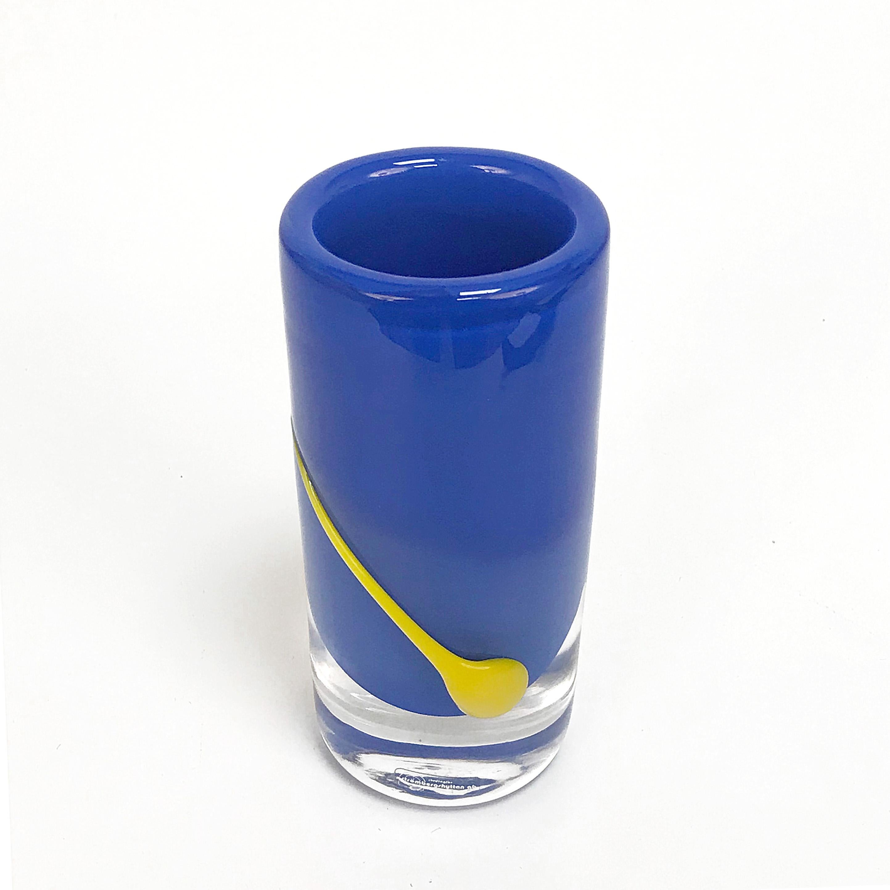 Vase by Stombergs Hyttan, Glass Blue and Yellow, Sweden Crystal Strombergshyttan In Good Condition For Sale In Roma, IT