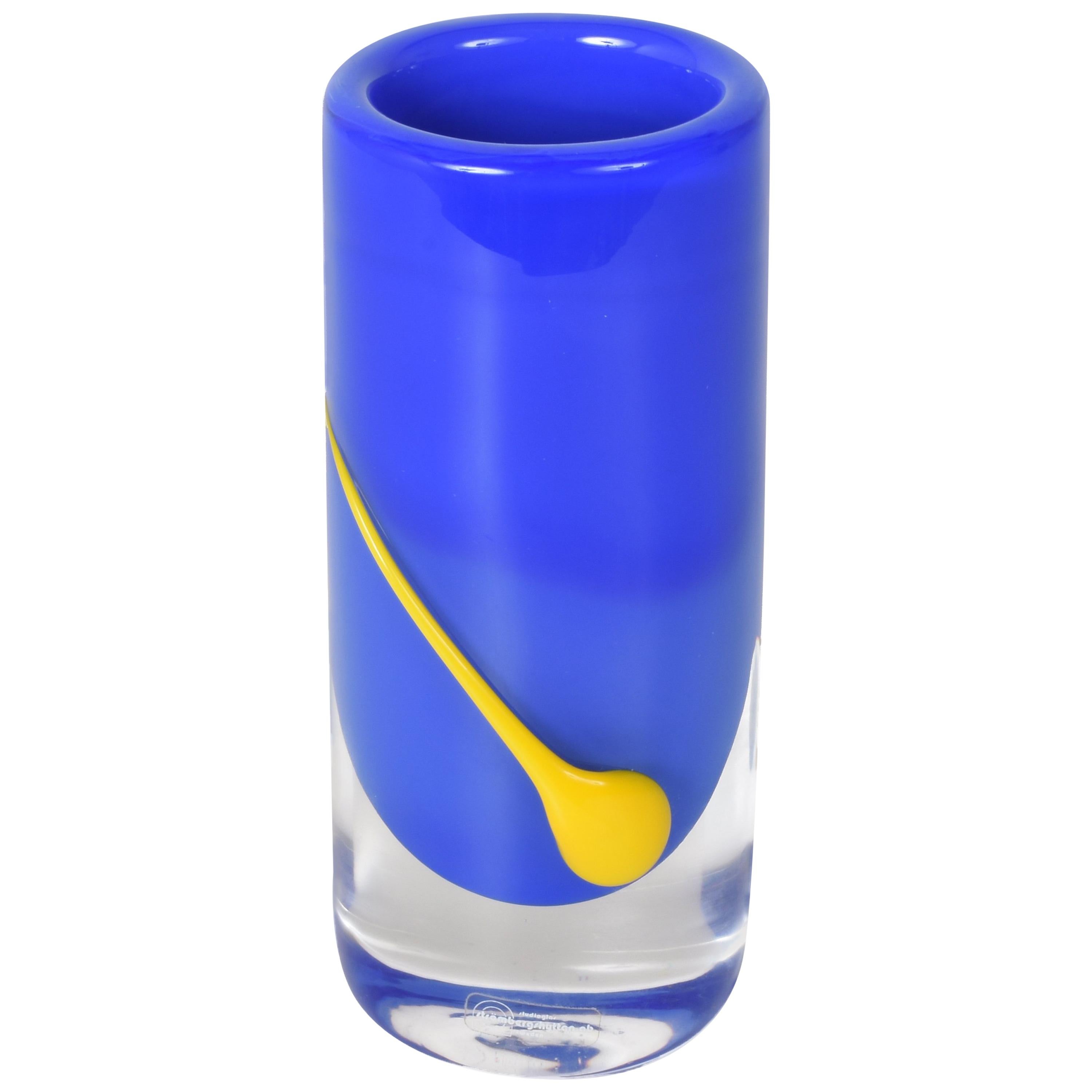 Vase by Stombergs Hyttan, Glass Blue and Yellow, Sweden Crystal Strombergshyttan For Sale