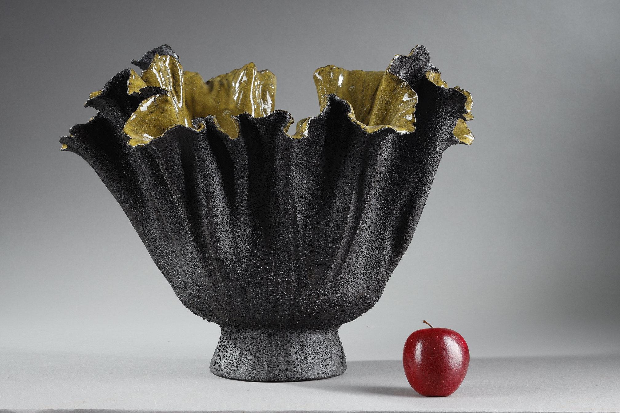 Enameled Contemporary Design Vase in Stoneware, by the artist Nayla Sirgi For Sale