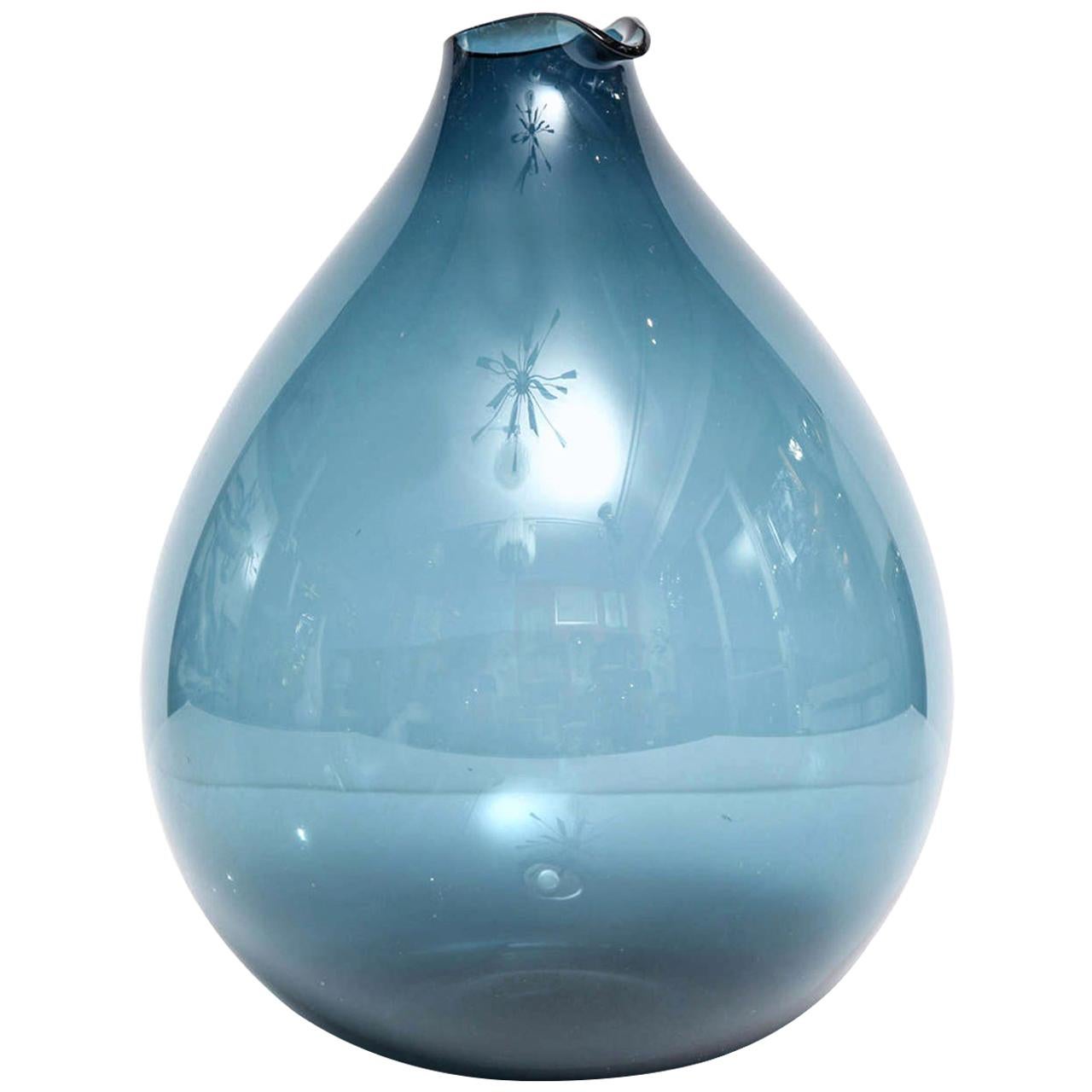 Vase by Timo Sarpaneva, Scandinavian, Blue, Hand Blown Glass, circa 1960