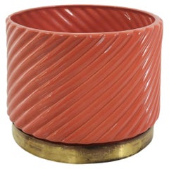 Vase Cachepot Decorative Object Tommaso Barbi Ceramic Brass Midcentury Italy 70s