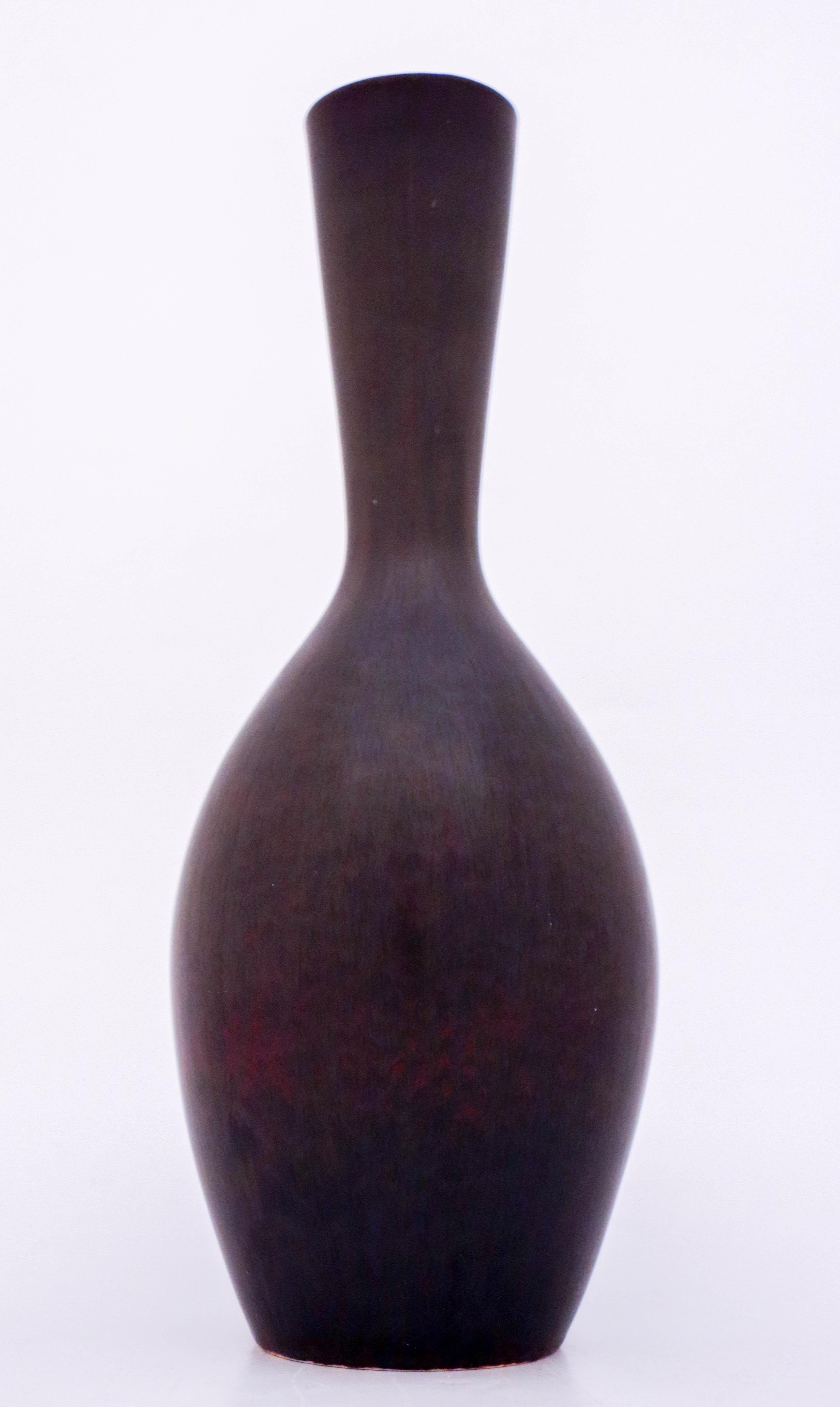 Scandinavian Modern Vase, Carl-Harry Stålhane, Rörstrand 1950s, Brown Black Stoneware For Sale