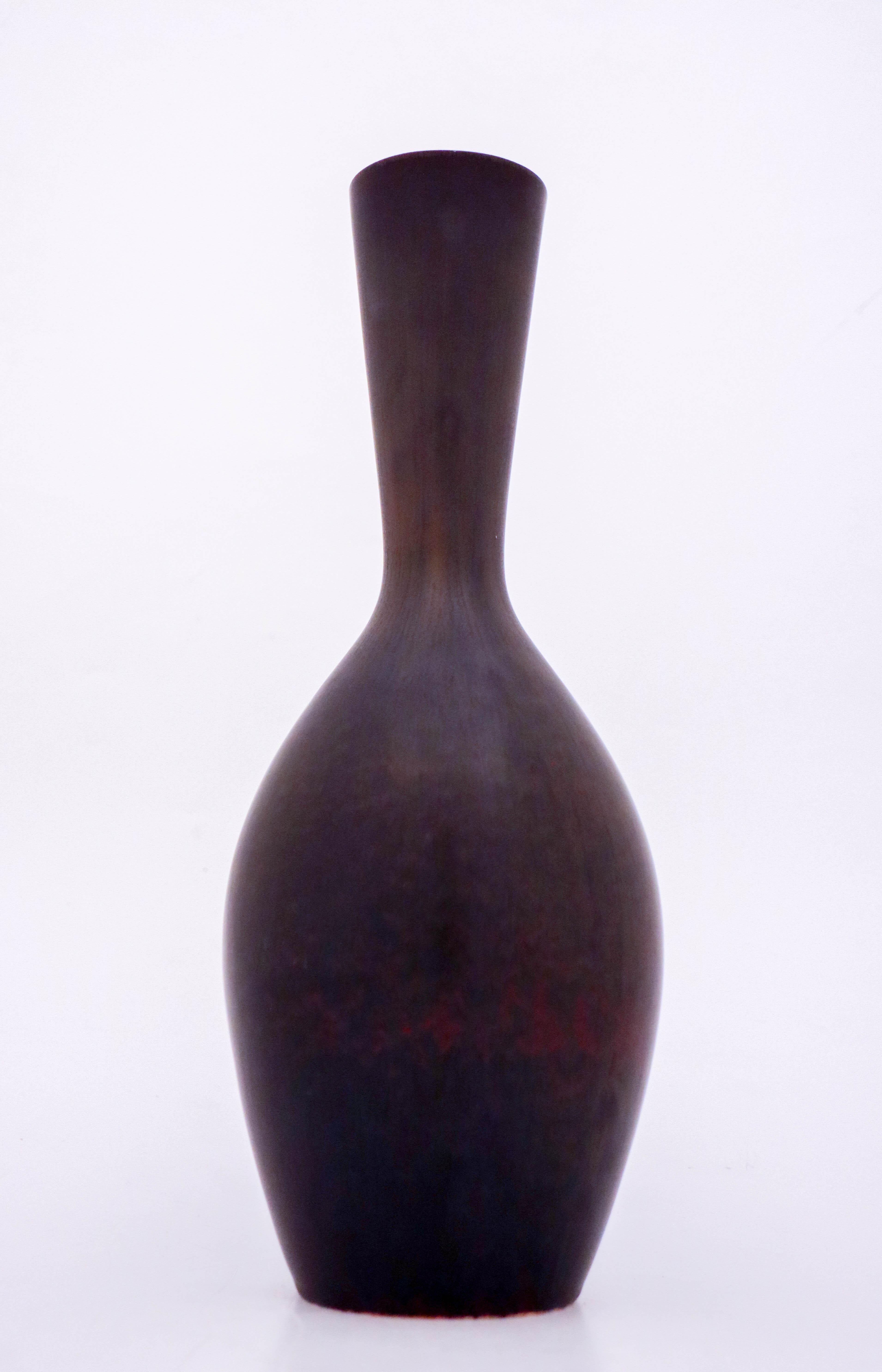 Swedish Vase, Carl-Harry Stålhane, Rörstrand 1950s, Brown Black Stoneware For Sale