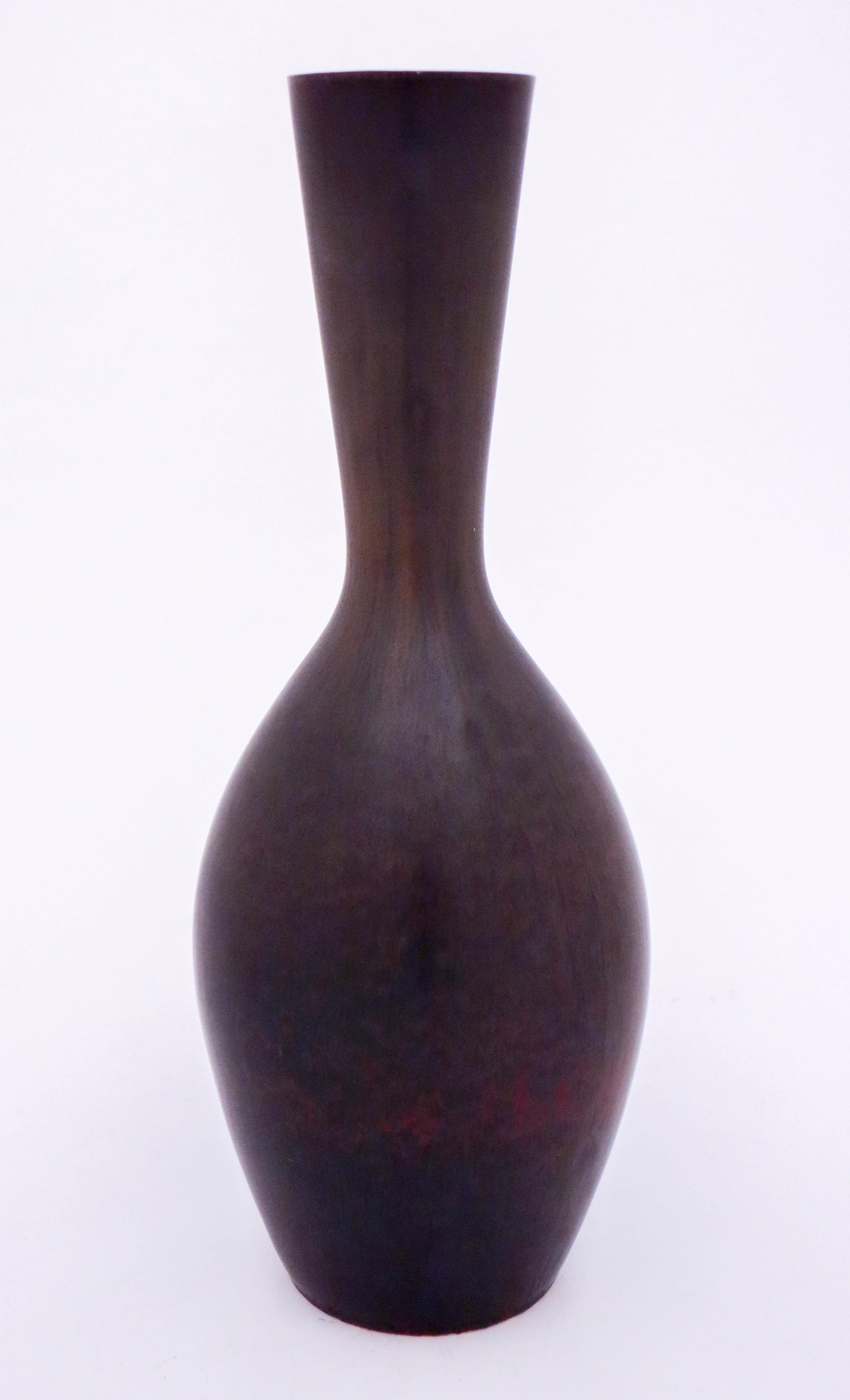 Mid-20th Century Vase, Carl-Harry Stålhane, Rörstrand 1950s, Brown Black Stoneware For Sale
