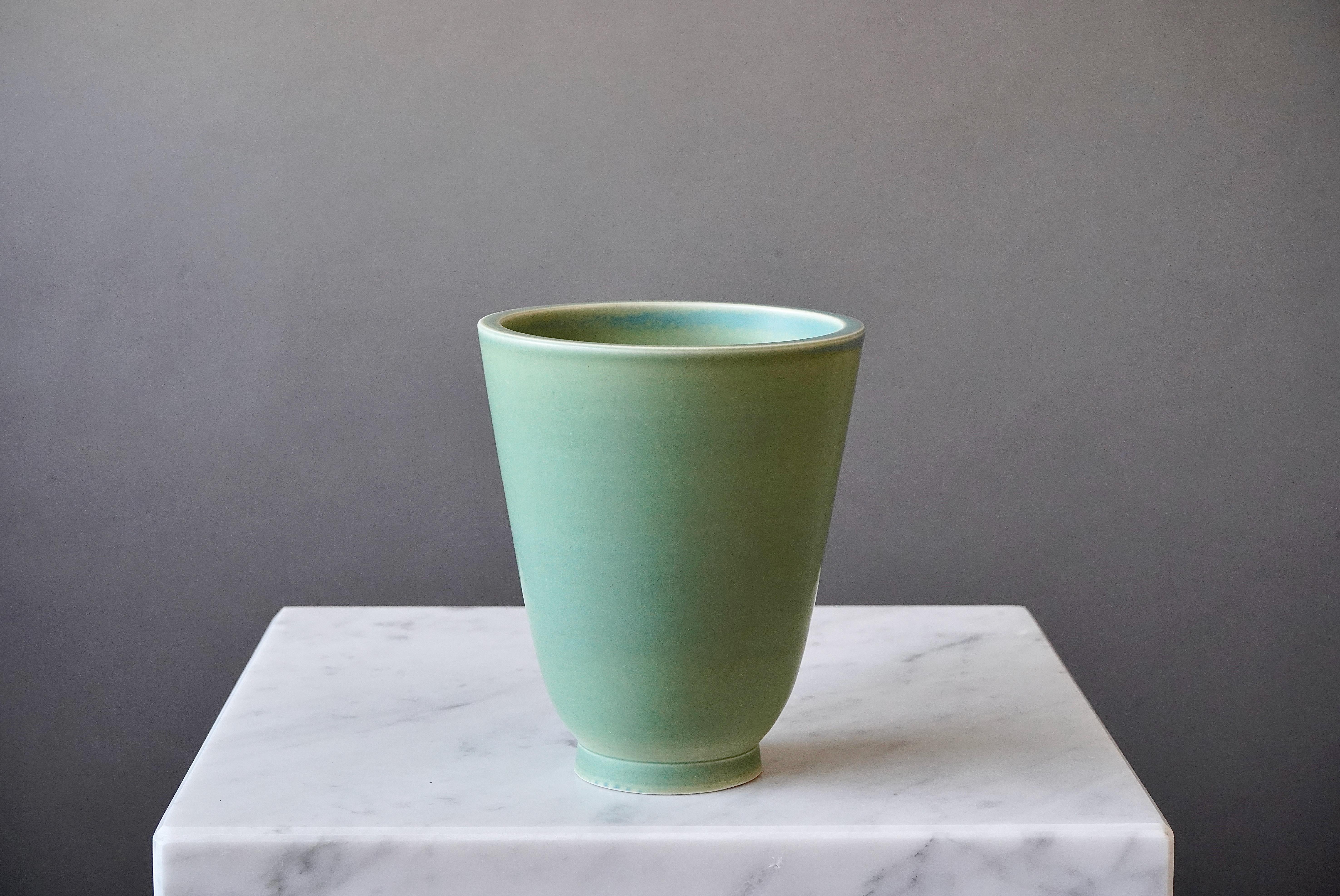 Turned Vase 'Celadon' by Wilhelm Kåge for Gustavsberg Studio, Sweden, 1940s For Sale