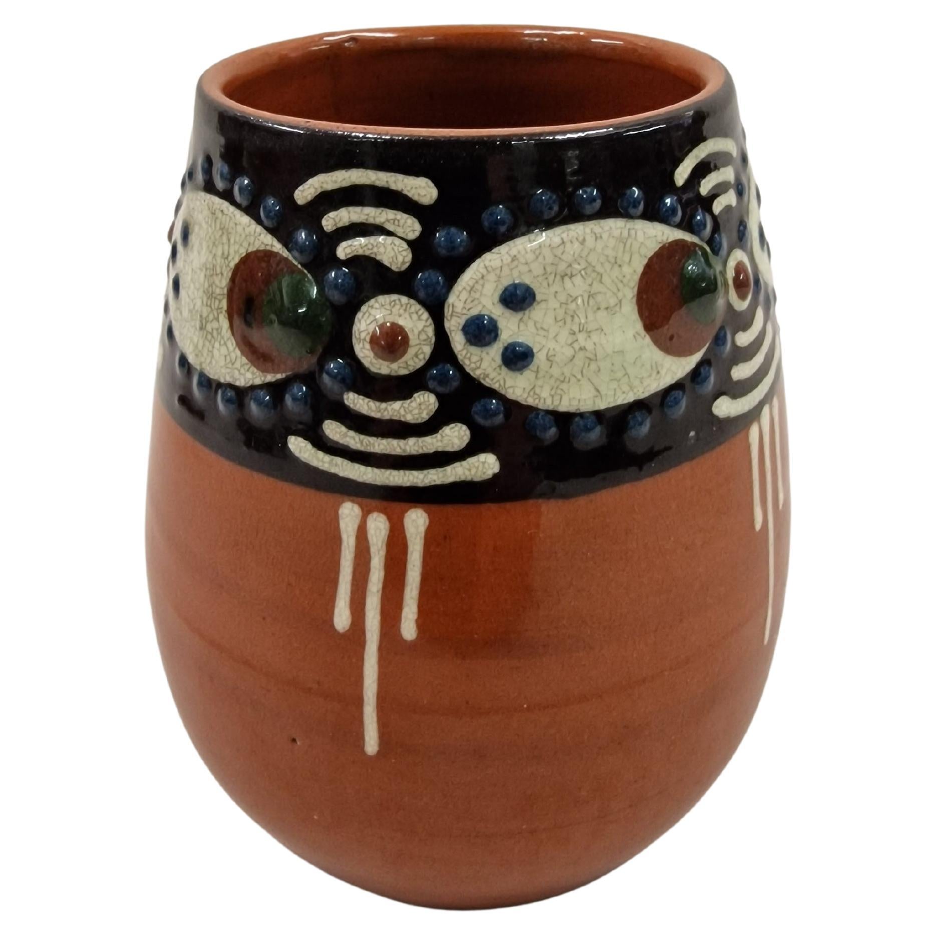 Vase, Keramik, Emaille, handbemalt, dem späten Bauhaus zugeschrieben, 1930, Deutschland