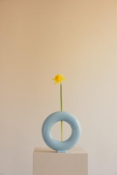 Vase Ceramic Handmade Baby Blue Glazed - Vacuum