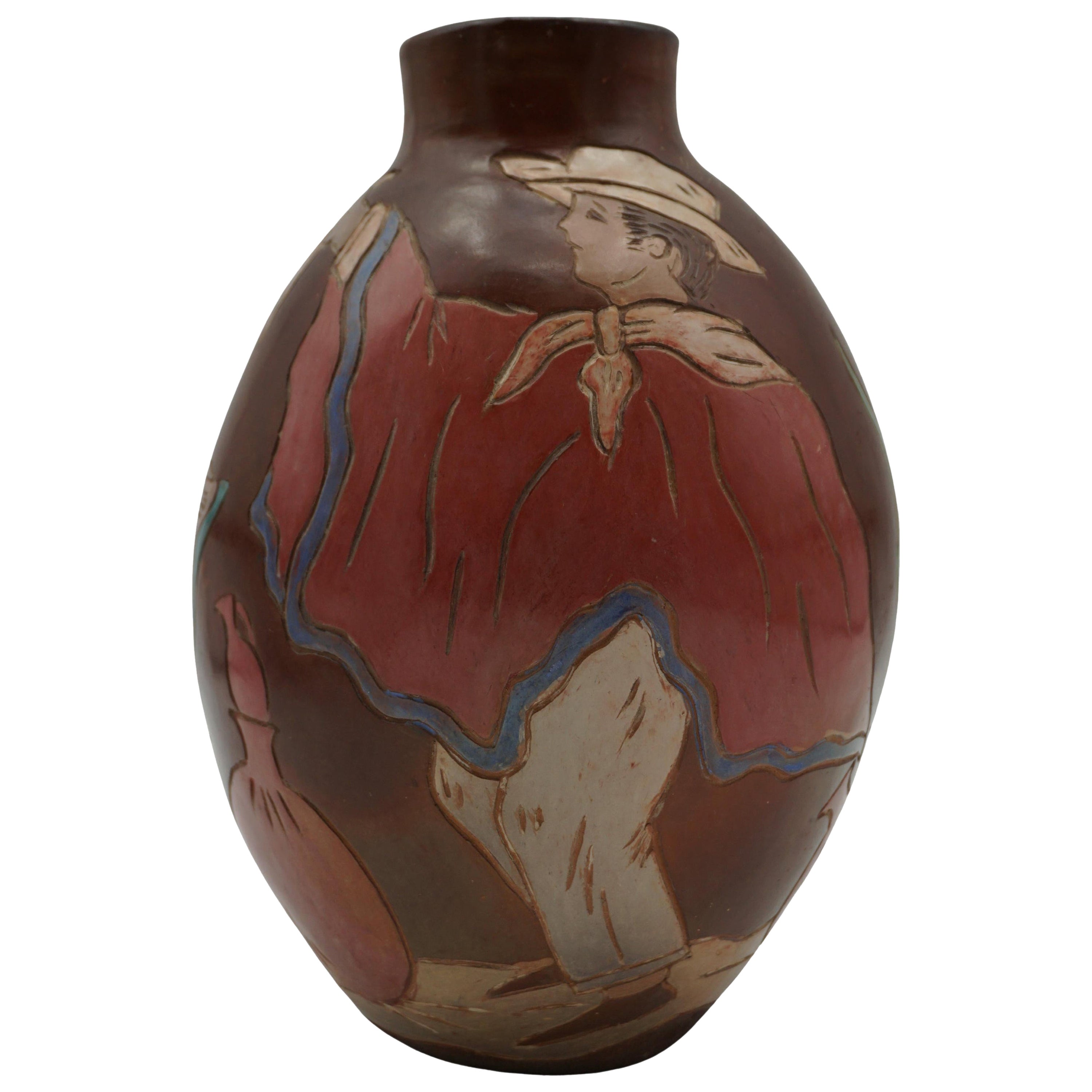 Vase, Ceramic Vase/Vessel, Hand Crafted, Brown, C 1950, Brown Tones, From Peru For Sale