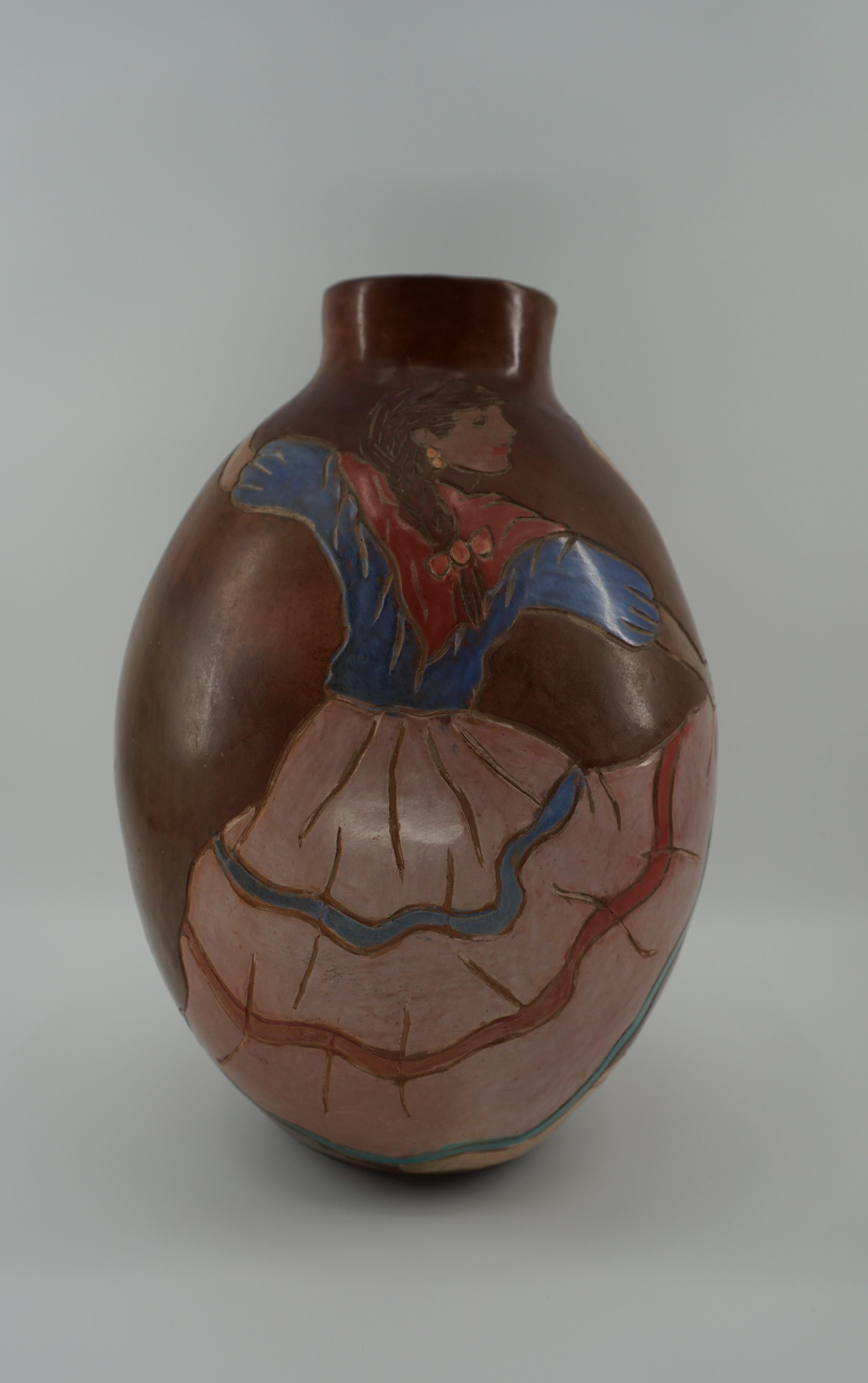 Vase, Keramikgefäß, handgefertigt, braun, aus Peru, Brauntöne, um 1950 (Arts and Crafts) im Angebot