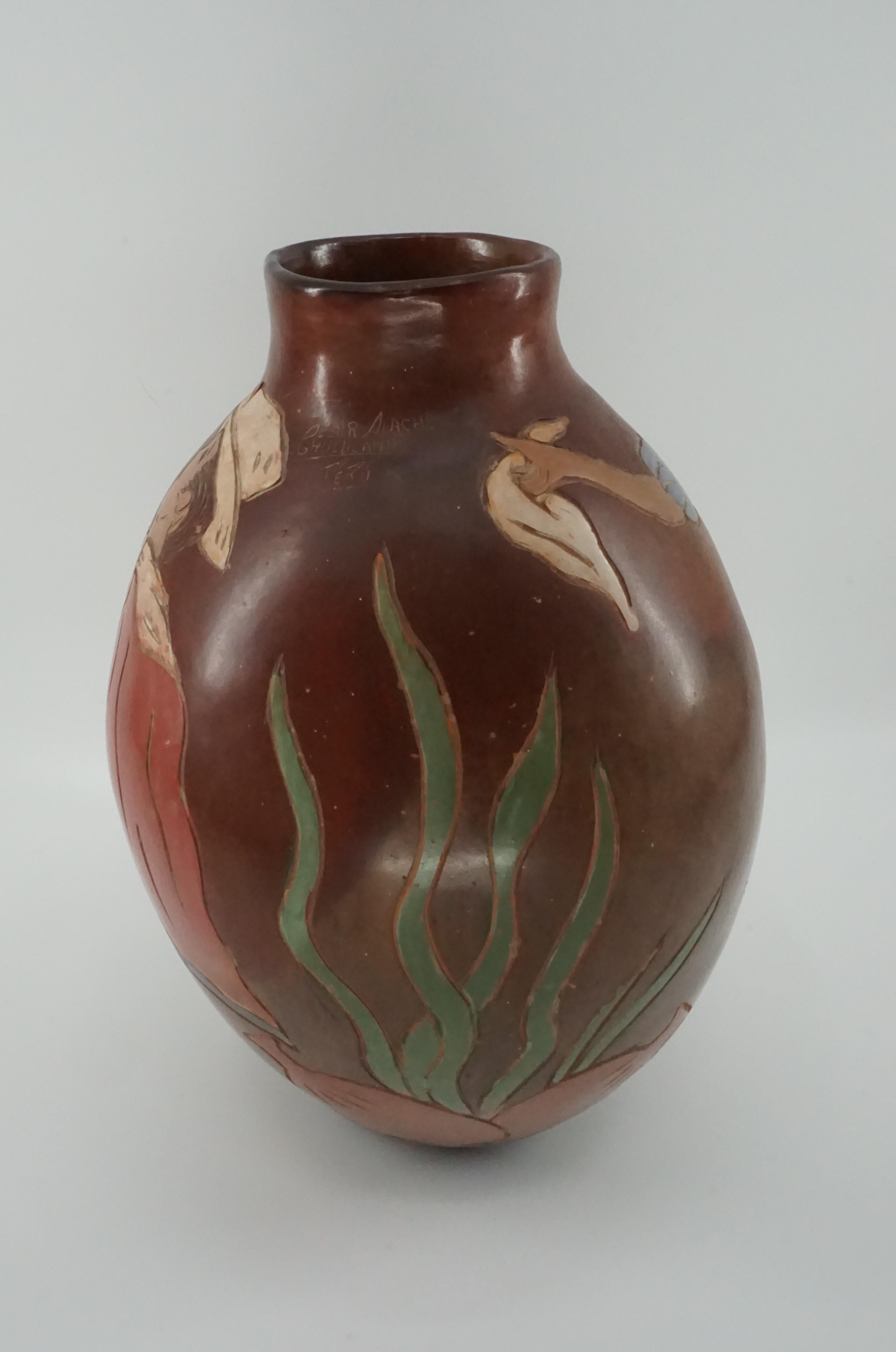 Vase, Keramikgefäß, handgefertigt, braun, aus Peru, Brauntöne, um 1950 (Handgefertigt) im Angebot