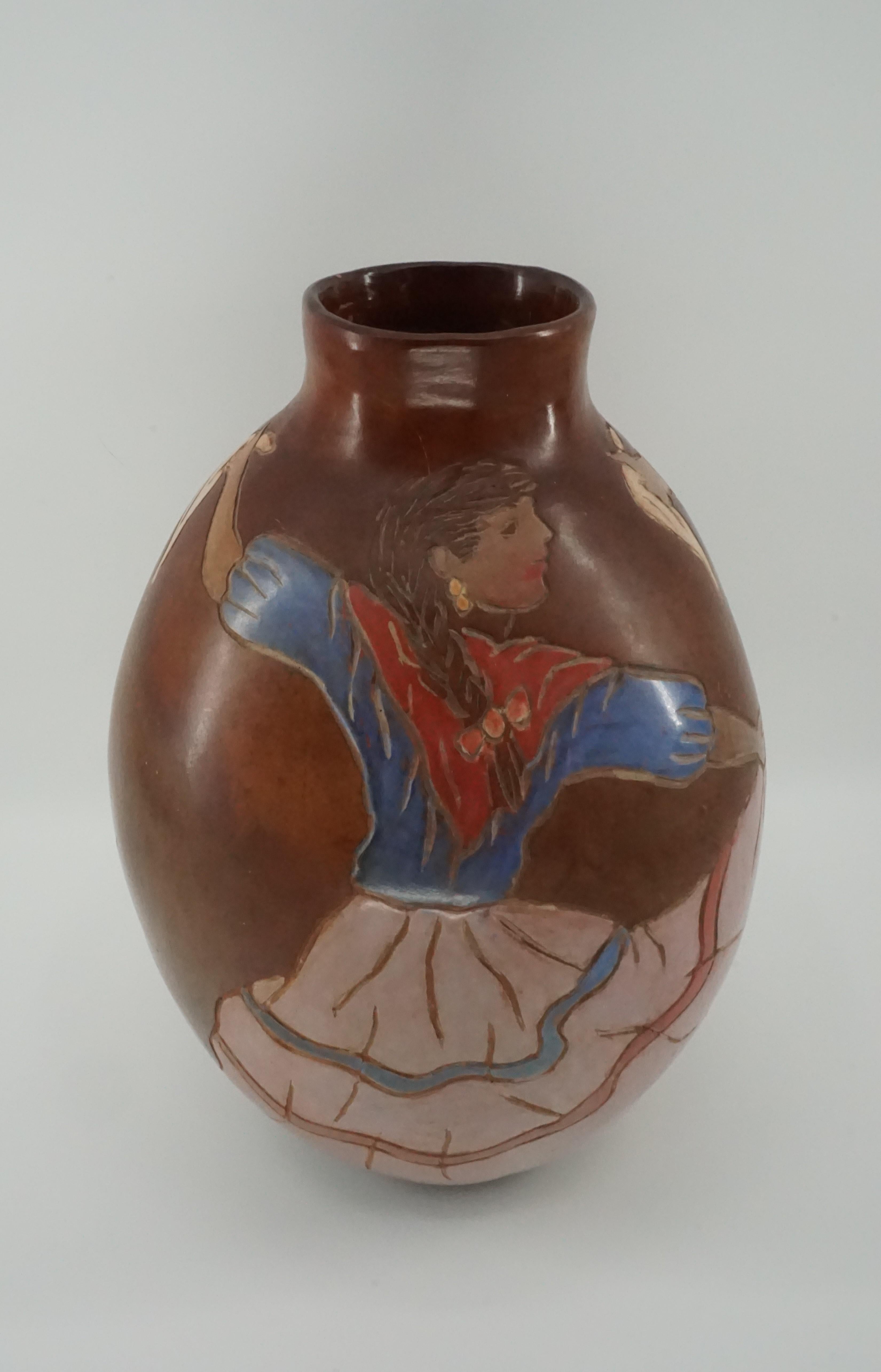 Arts and Crafts Vase, Ceramic Vessel, Hand Crafted, Brown, From Peru, Brown Tones, C 1950 For Sale