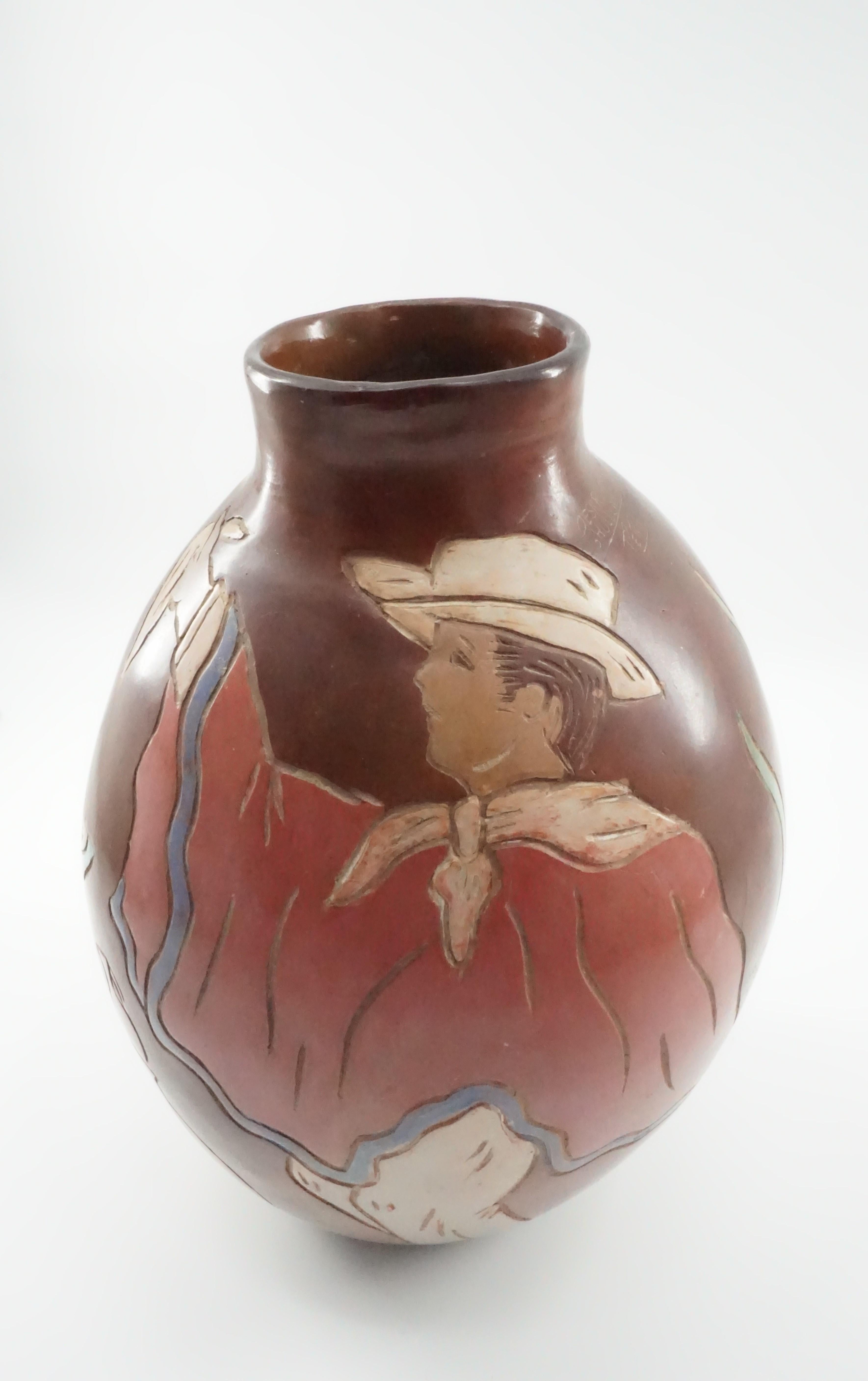 Vase, Keramikgefäß, handgefertigt, braun, aus Peru, Brauntöne, um 1950 (Mitte des 20. Jahrhunderts) im Angebot