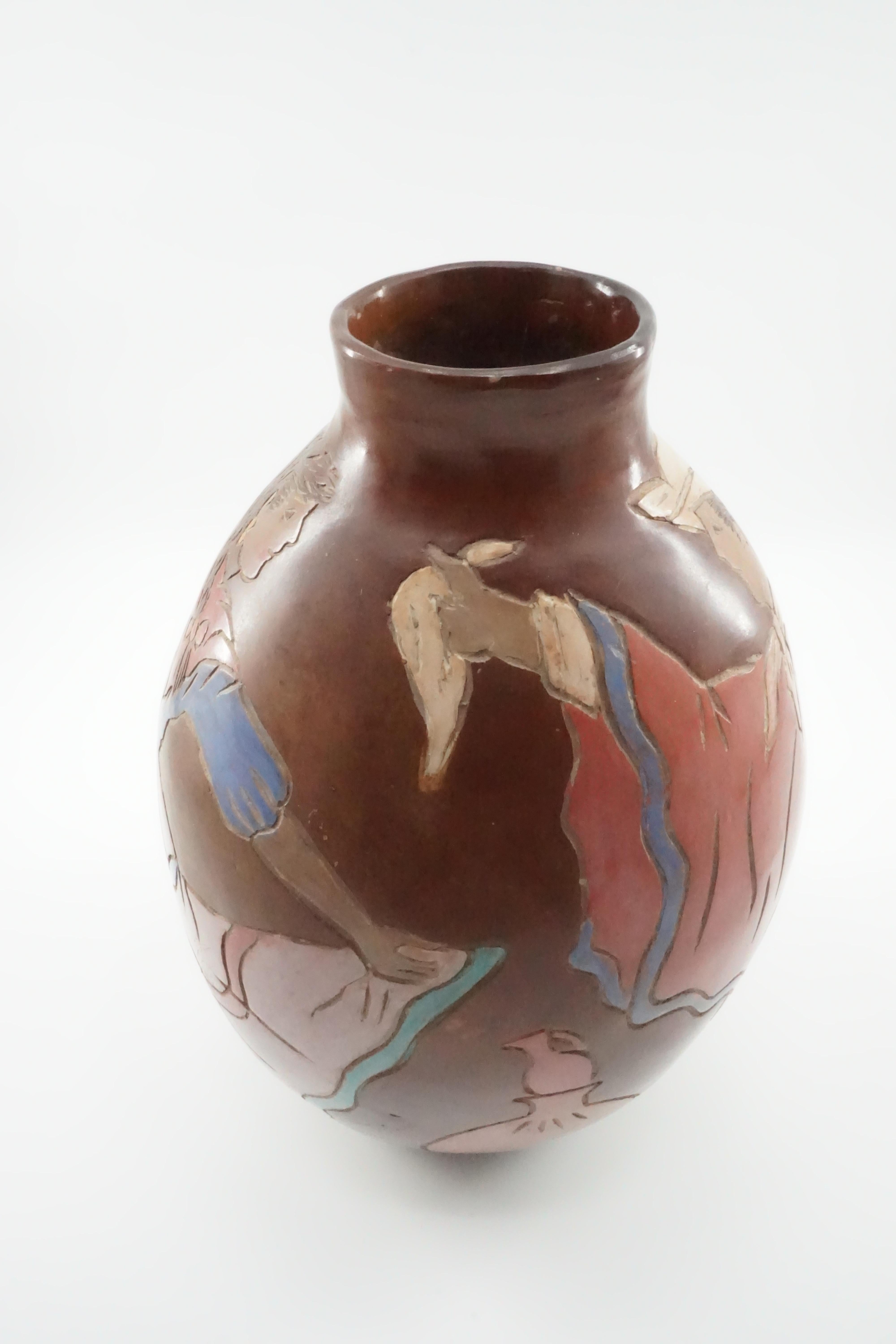 Vase, Keramikgefäß, handgefertigt, braun, aus Peru, Brauntöne, um 1950 im Angebot 1