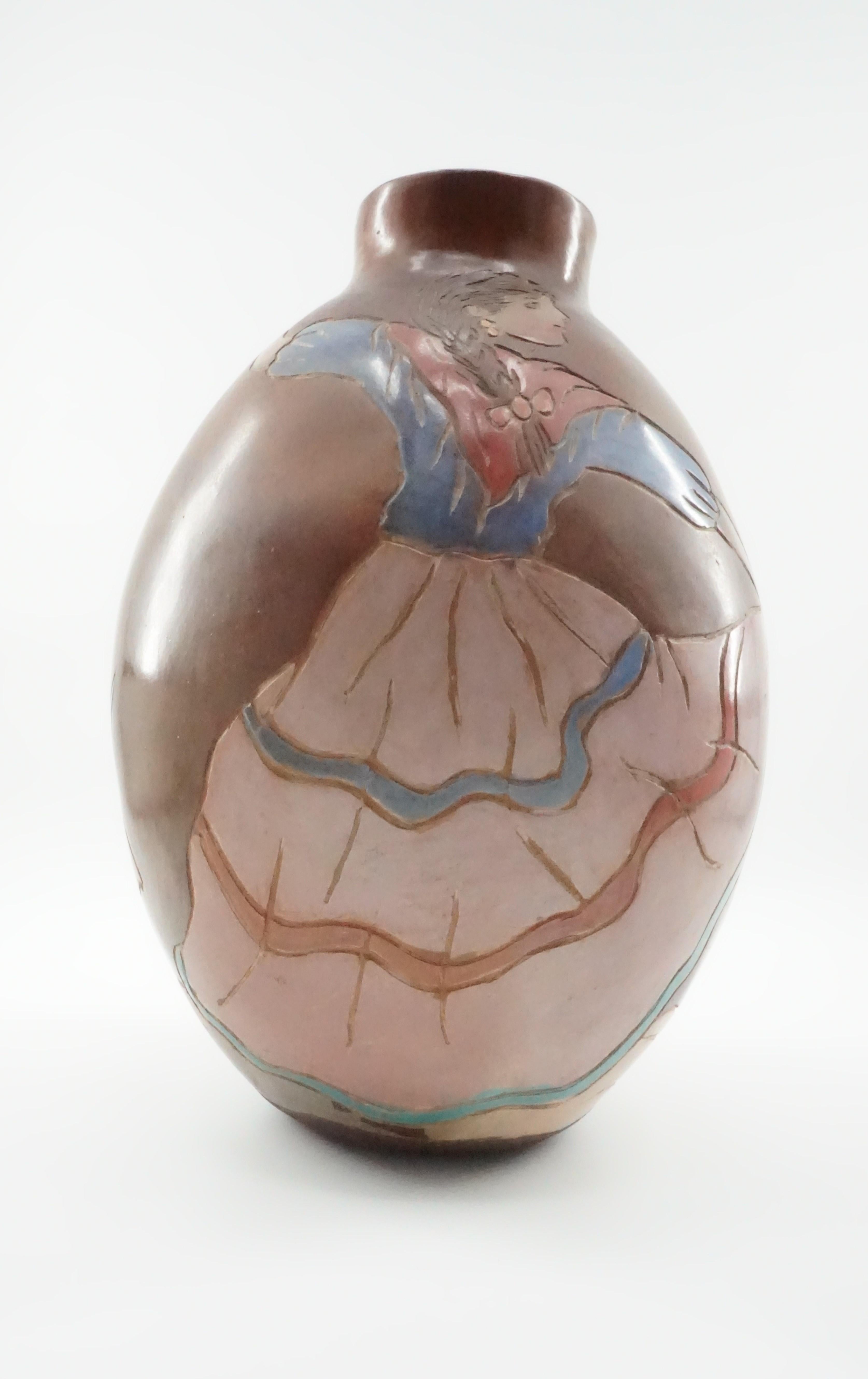 Vase, Keramikgefäß, handgefertigt, braun, aus Peru, Brauntöne, um 1950 im Angebot 2