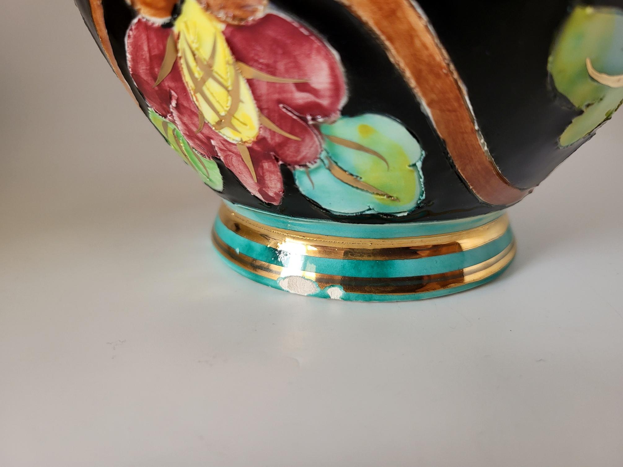 Vase Cerart Monaco en céramique Francaise décor à l'or fin Côte-d'Azur 1950 For Sale 4