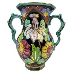 Vase Cerart Monaco en céramique Francaise décor à l'or fin Côte-d'Azur 1950