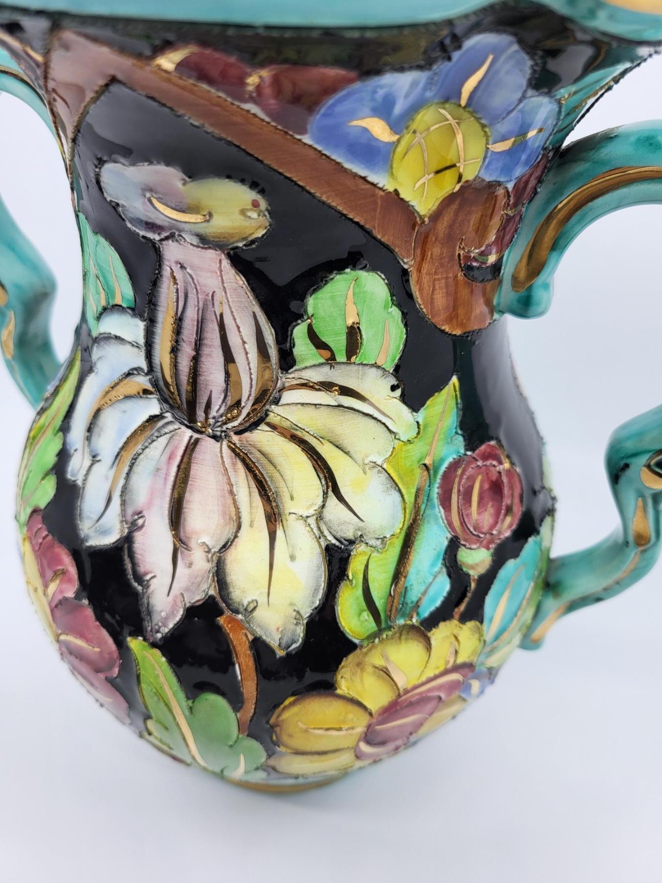 Ceramic Vase Cerart Monaco en céramique Francaise décor à l'or fin Côte-d'Azur 1950  For Sale