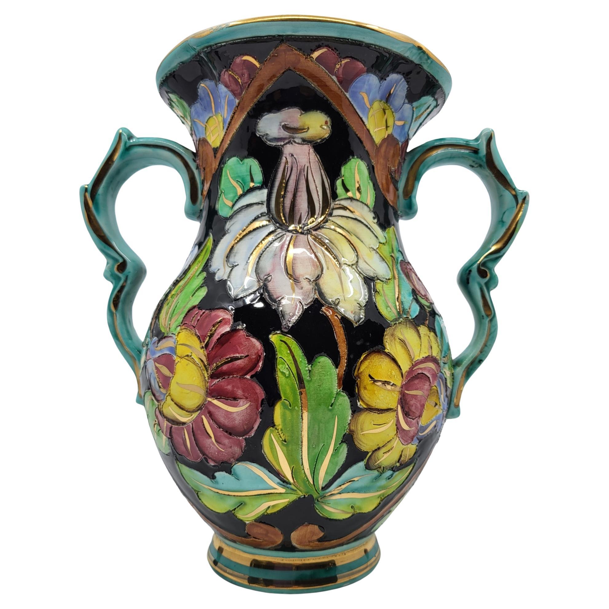 Vase Cerart Monaco aus französischem Céramique mit Ornamenten, Côte-d'Azur 1950 