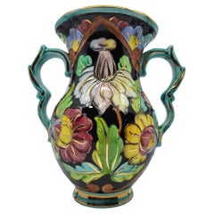 Vintage Vase Cerart Monaco en céramique Francaise décor à l'or fin Côte-d'Azur 1950 