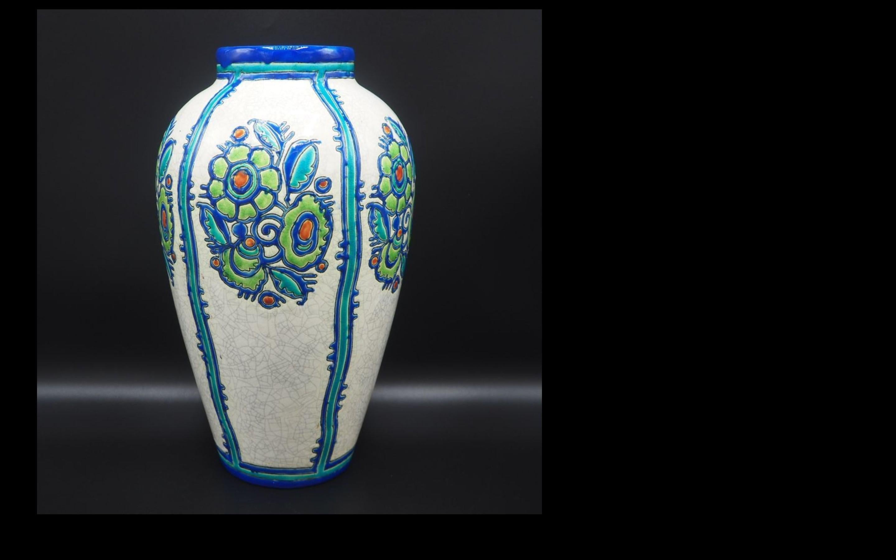 Belge Vase Charles Catteau céramique motif fleur Kéramis Boch  Belgique Art Déco 1925 en vente