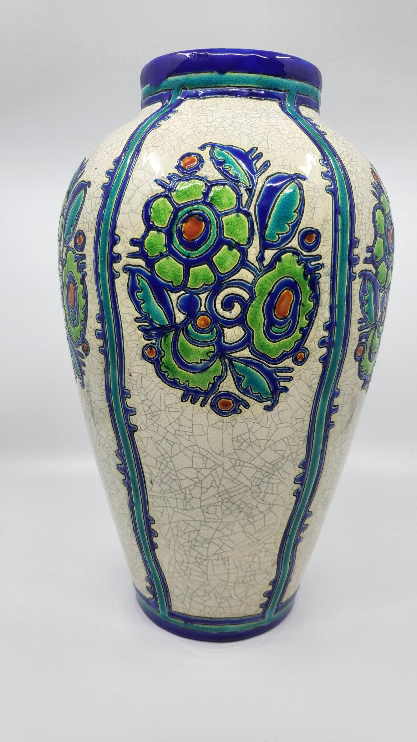 Vase Charles Catteau céramique Motiv fleur Kéramis Boch  Belgisches Art Déco 1925 (Keramik) im Angebot