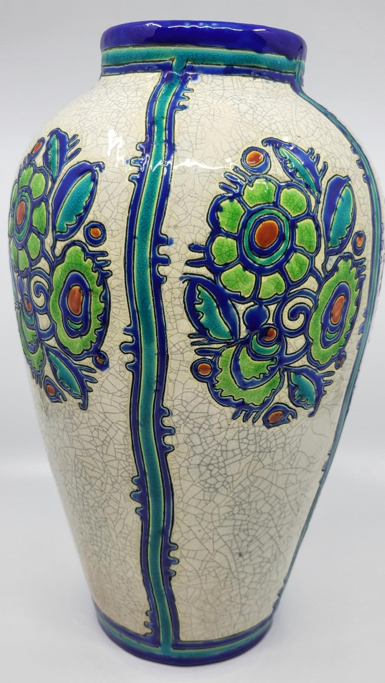 Vase Charles Catteau céramique motif fleur Kéramis Boch  Belgique Art Déco 1925 For Sale 1