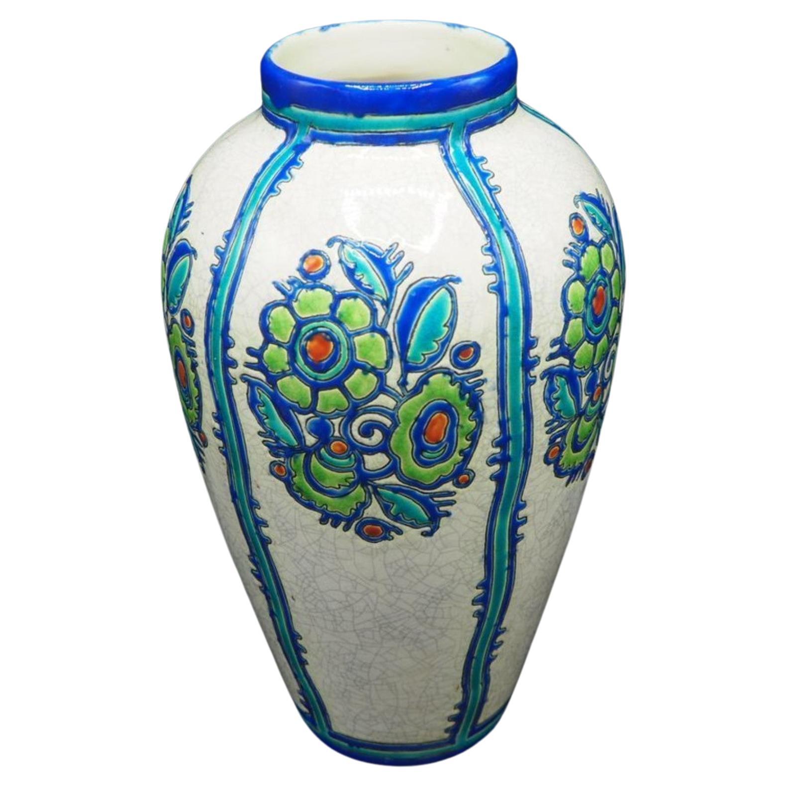 Vase Charles Catteau céramique motif fleur Kéramis Boch  Belgique Art Déco 1925 en vente