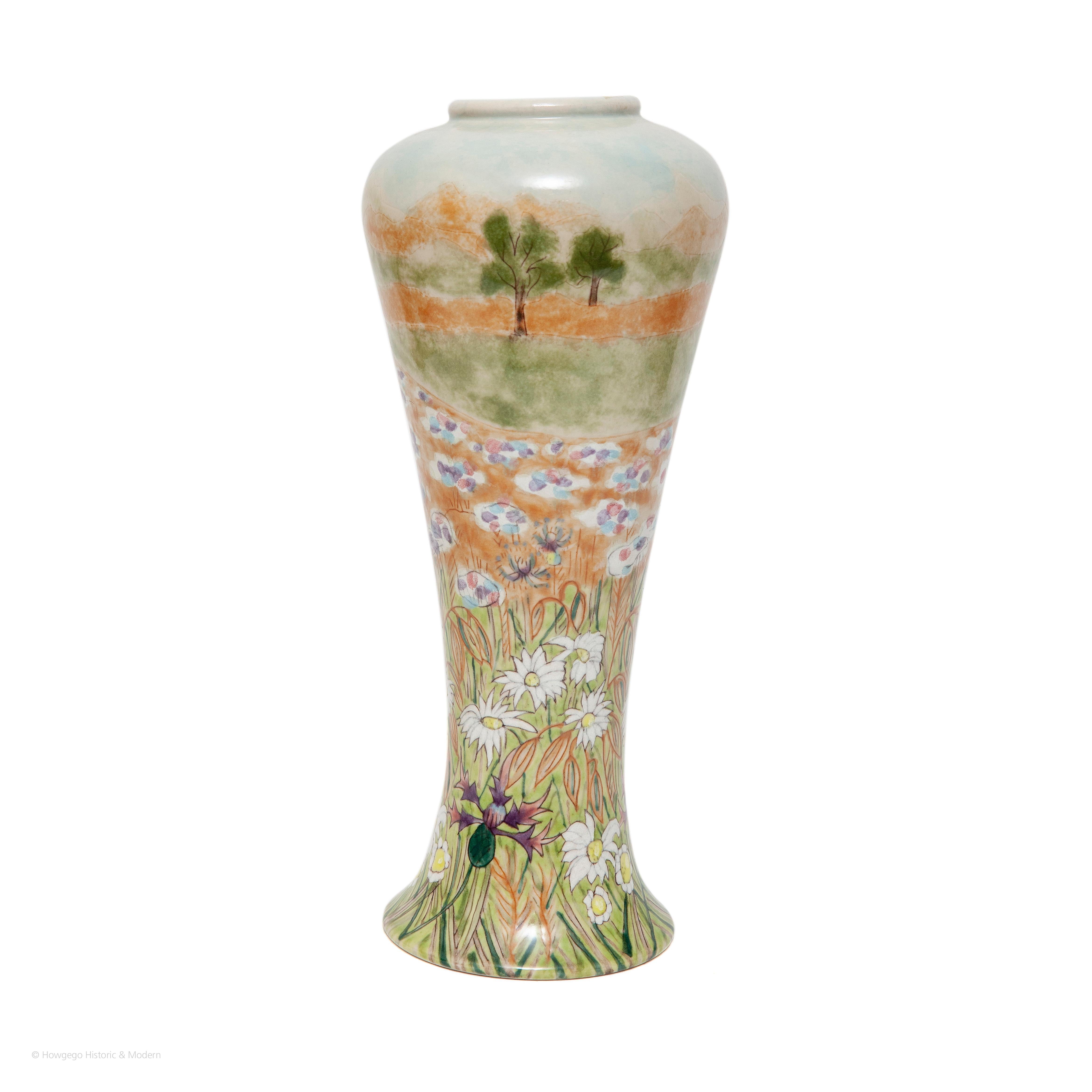 COBRIDGE SUMMER MEADOW, LIMITED EDITION VASE, MARKED 28/250 UNDERNEATH, 1999, 10” high
Delicate, injecting the beauty and lightness of summer meadows into the interior
Great perspective with the detailing of the flowerheads in the foreground of the