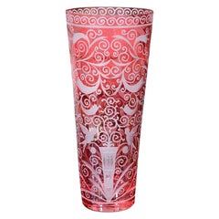 Vase, Crystal, Baroque Style, Red Tall Crystal Vase, Produced in Czech Republic