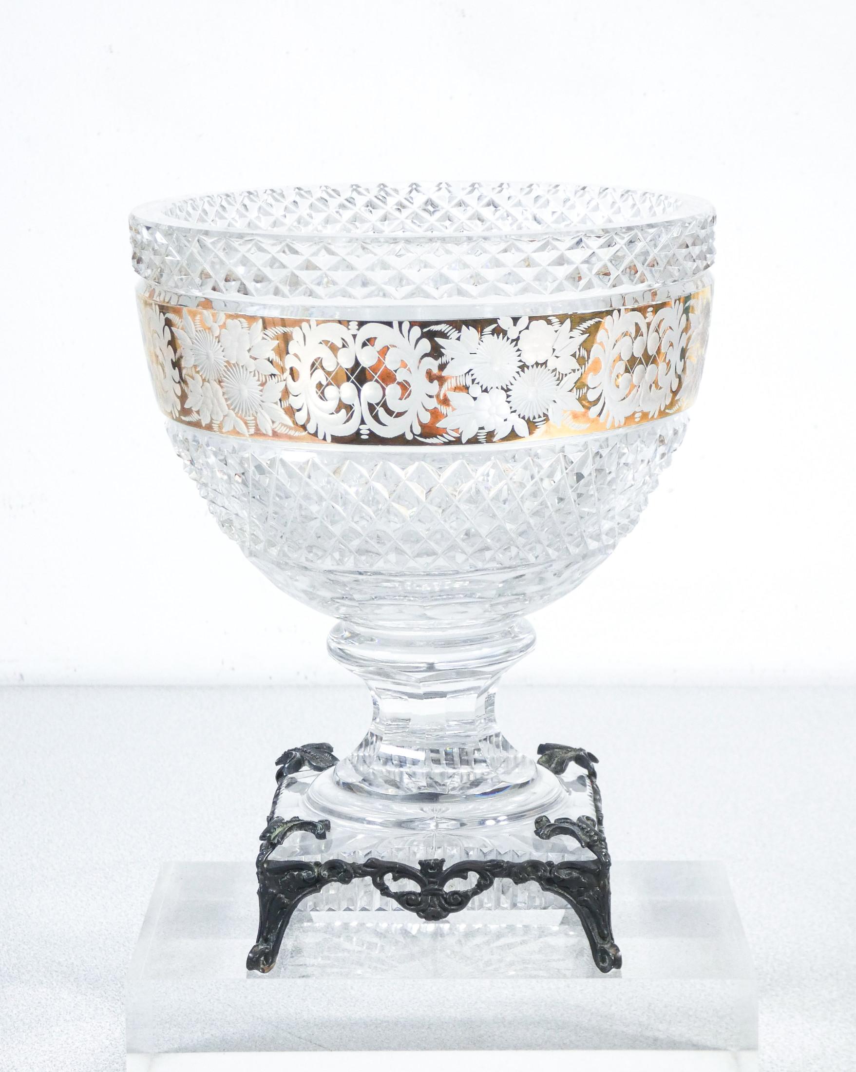 French Vase, Crystal Bowl with Silver Base, Early Twentieth Century For Sale