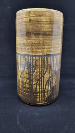 Cylindrical Ceramic Vase by Dominique Pouchain, Geometric Design