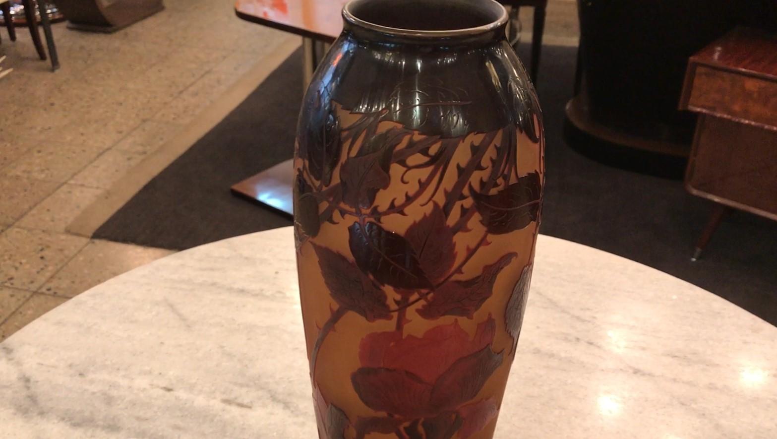 Glass Vase D argental (Rose decoration) , Year, 1900, Jugendstil, Art Nouveau, Liberty For Sale