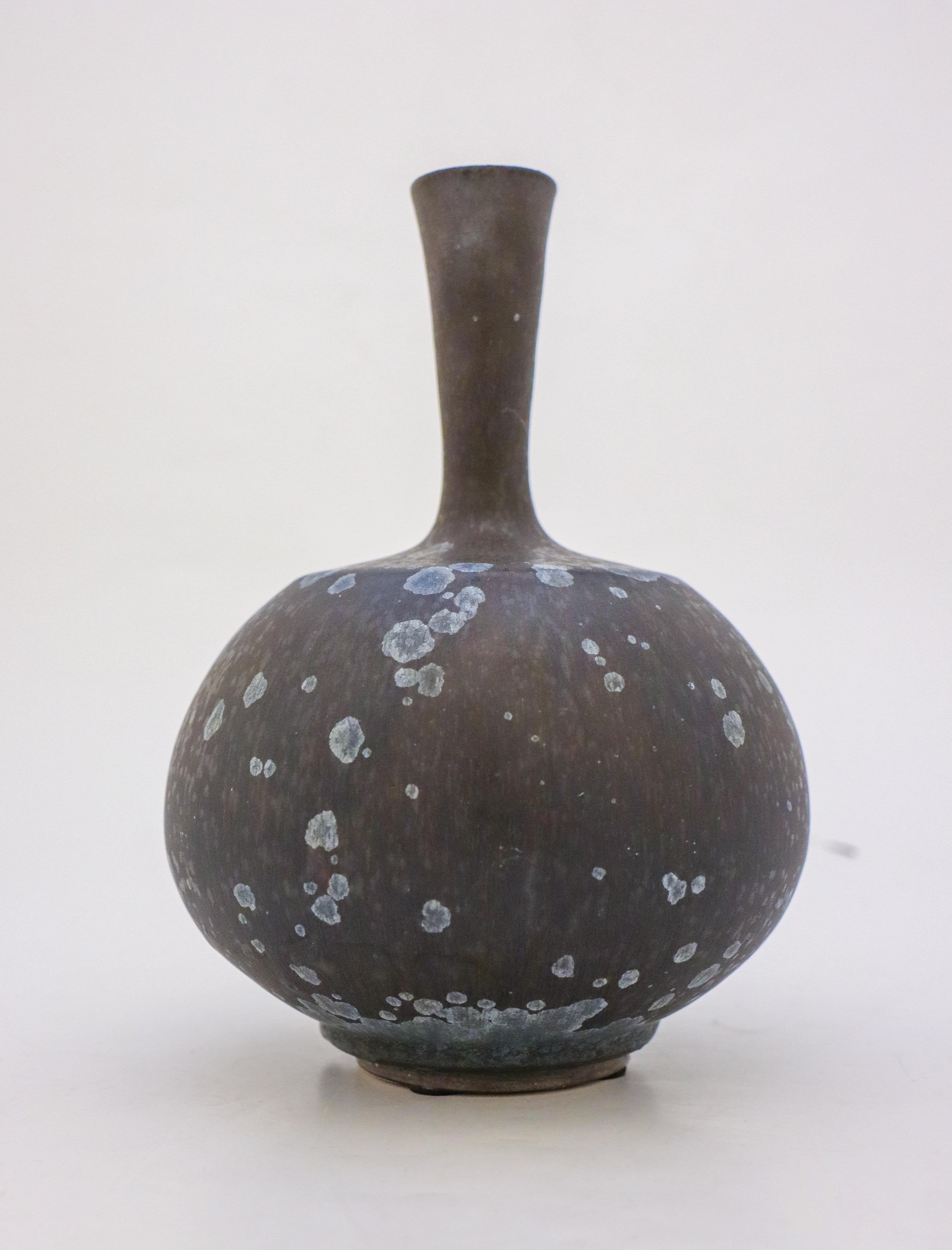 Scandinavian Modern Vase Dark Blue Black Crystalline Glaze Isak Isaksson Contemporary Sweden Ceramic