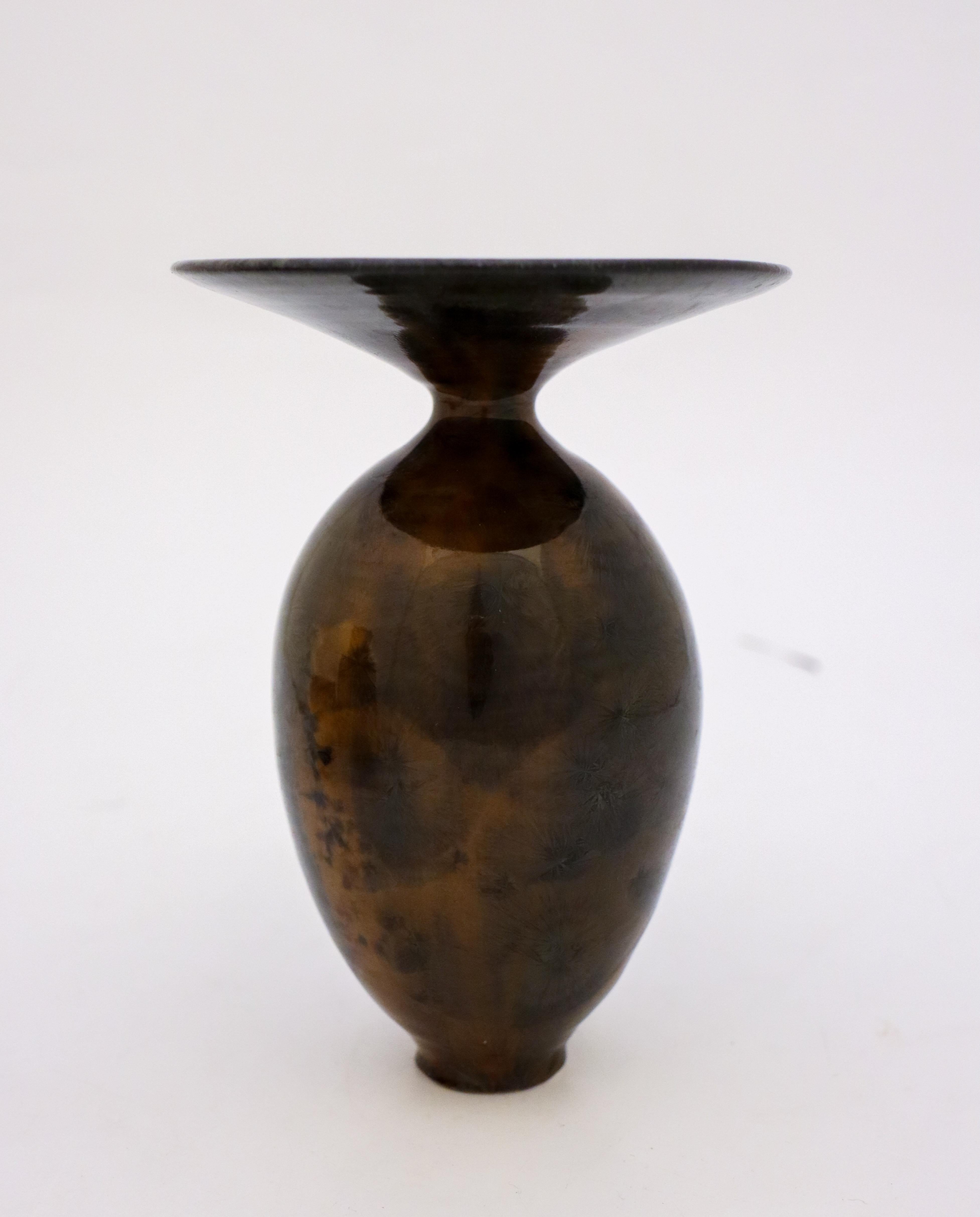 Glazed Vase Dark Brown Crystalline Glaze Isak Isaksson Contemporary Sweden Ceramic