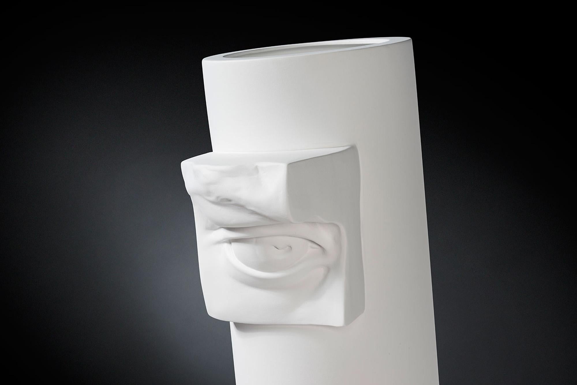 Modern Vase 'David by Michelangelo' Eye Big, Matt White Ceramic, Italy For Sale