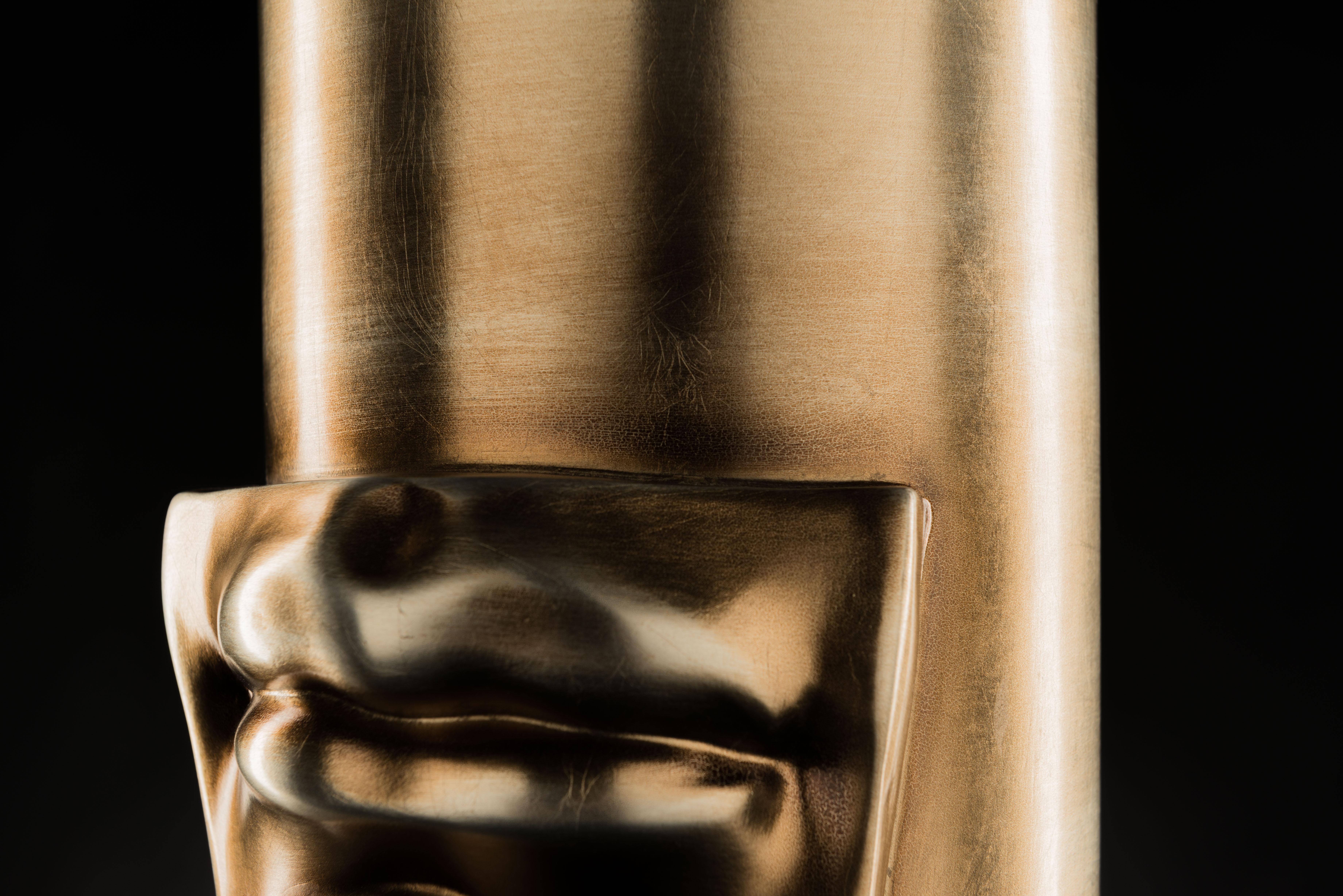 Hand-Crafted Vase 'David by Michelangelo' Mouth, Brass Metal Finish, in Ceramic, Italy For Sale