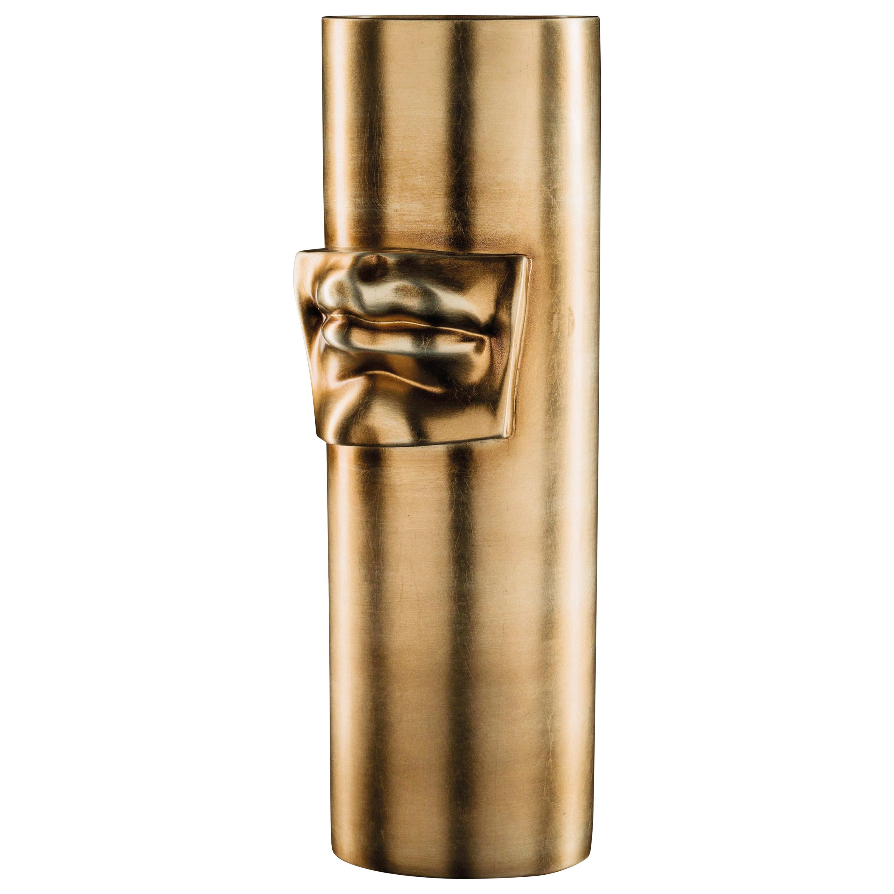 Vase 'David by Michelangelo' Mouth, Brass Metal Finish, in Ceramic, Italy
