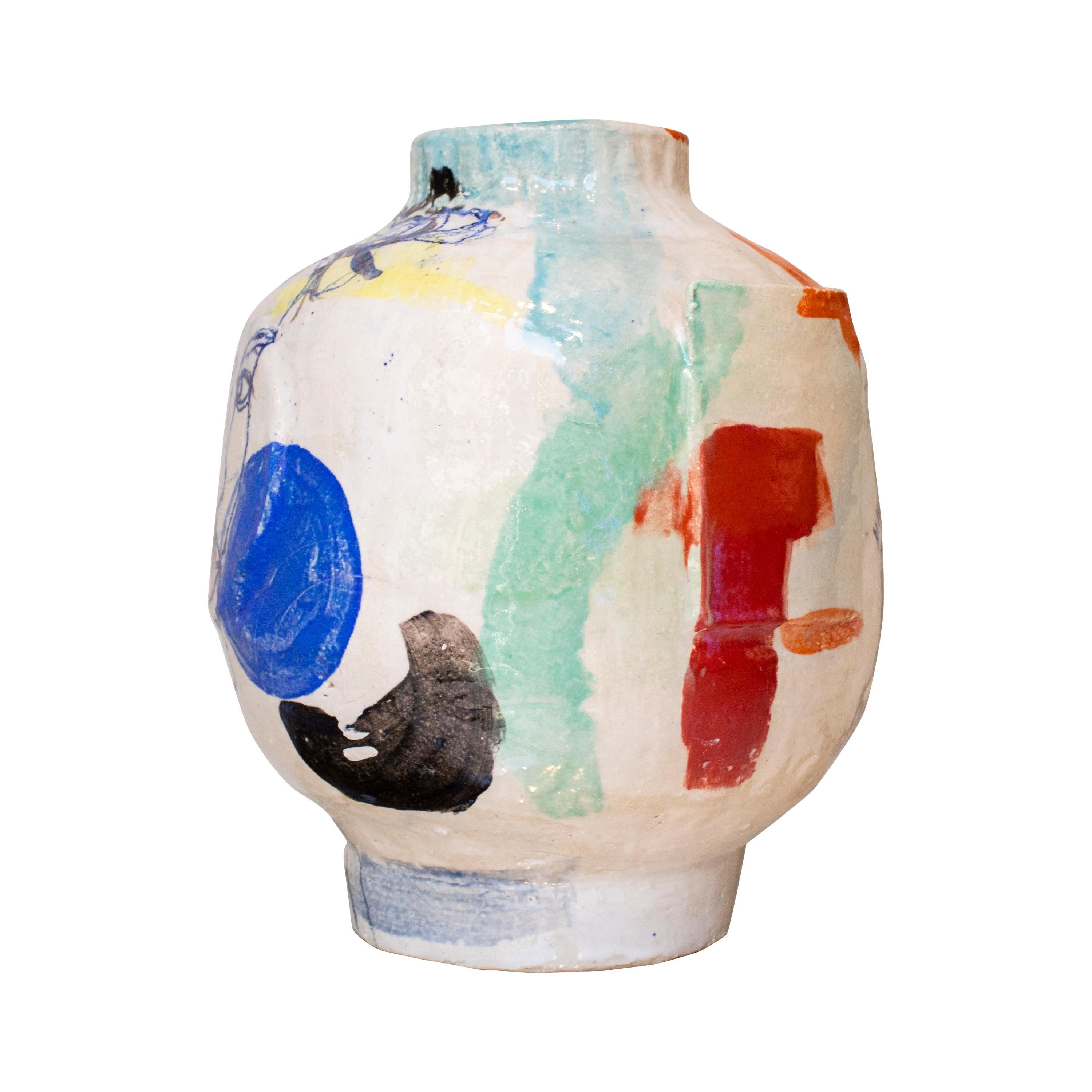 Handcrafted and painted modern vase designed by Spanish artist Ana Laso.

ANA LASO BAEZA is an artist from Madrid who develops her activity fundamentally as a painter and, for a few years, also as a ceramicist. She trained pictorially at the Prado