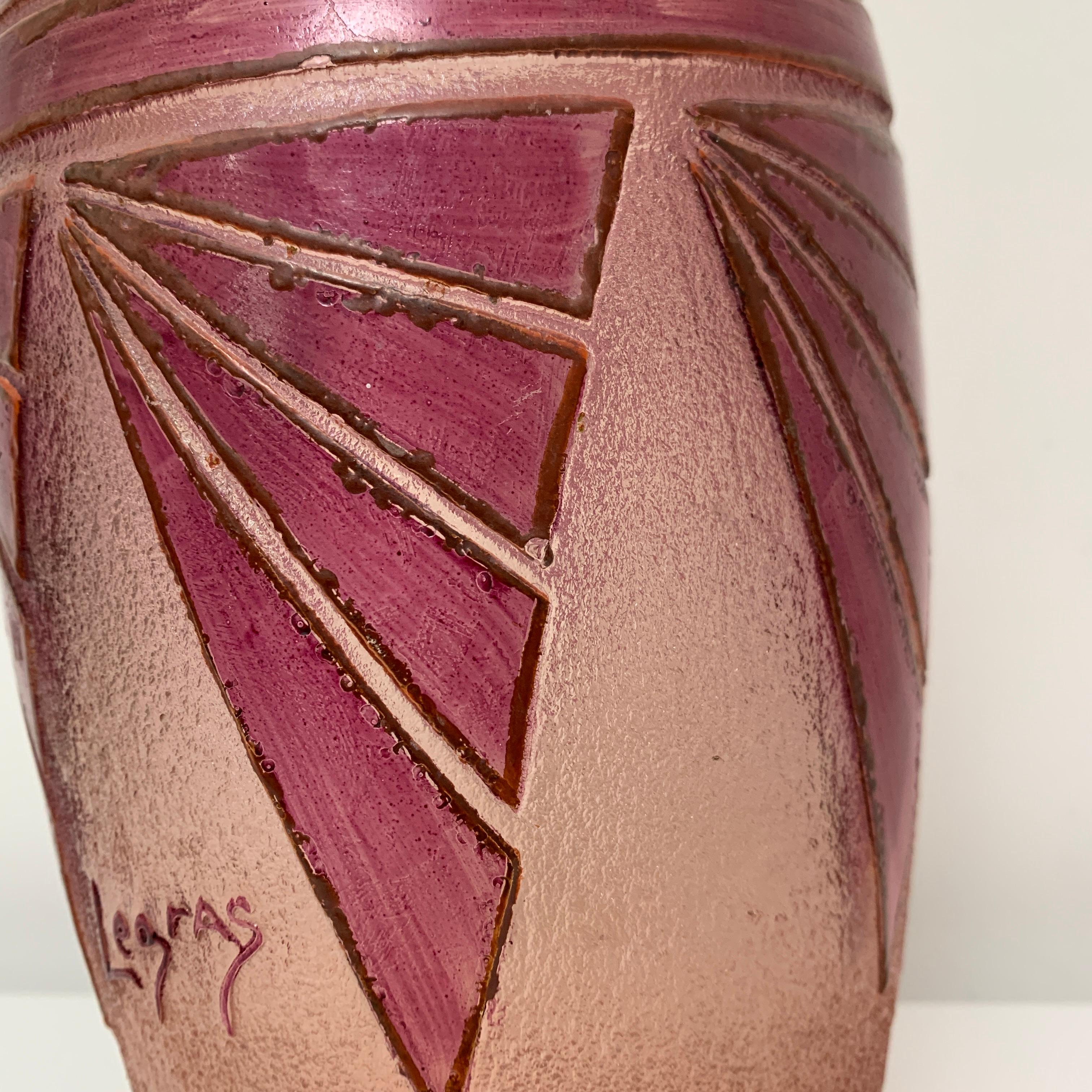 Glass Vase Décor Art Deco Verre Gravé Et Emaillé Rubis, Legras, France, Vers 1920