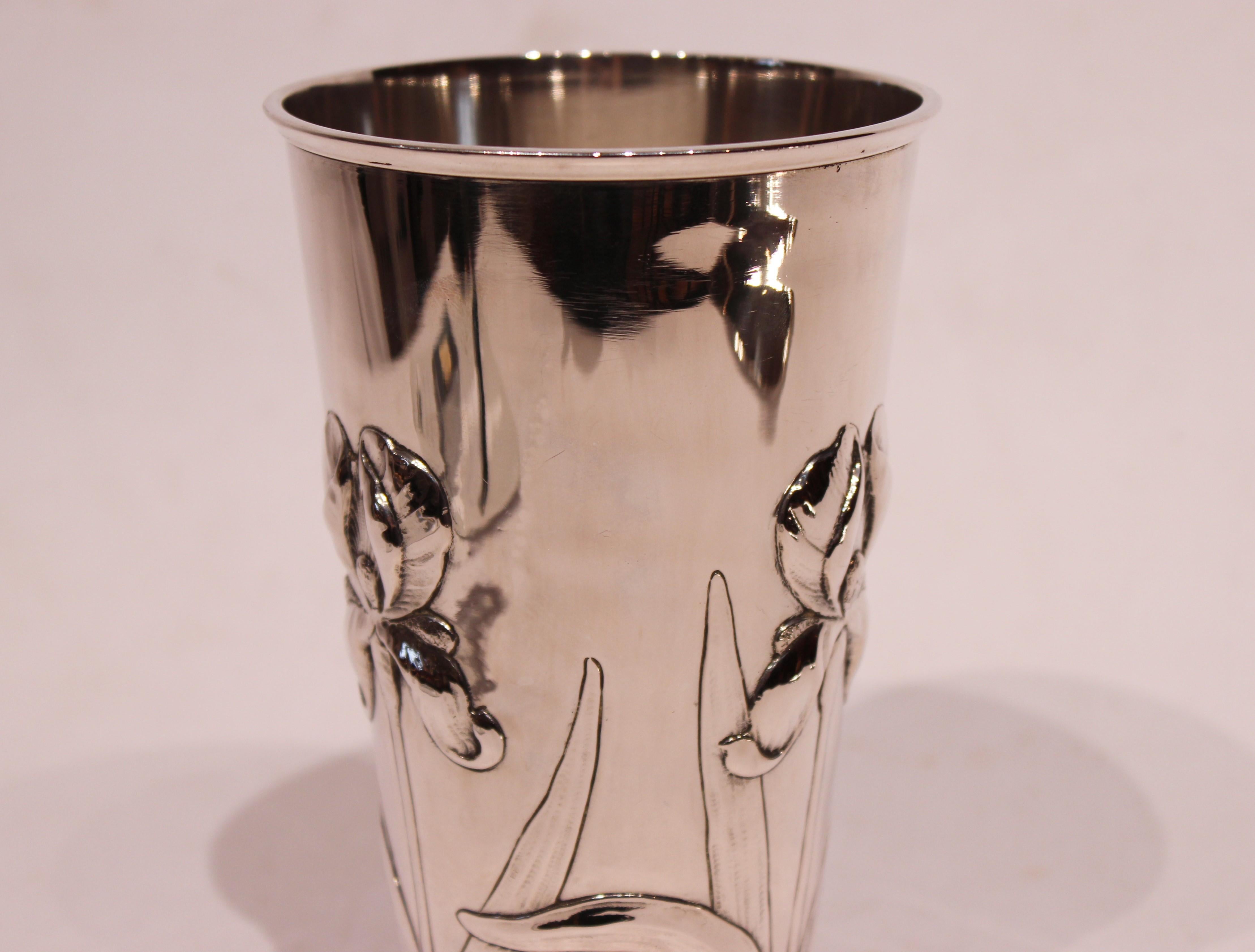 Danish Vase Decorated with Flowers and of Hallmarked Silver For Sale