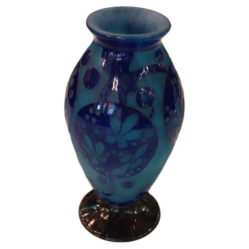 Vase (Decoration Azurretes), Le Verre Francais France, Style: Art Nouveau, 1923 For Sale