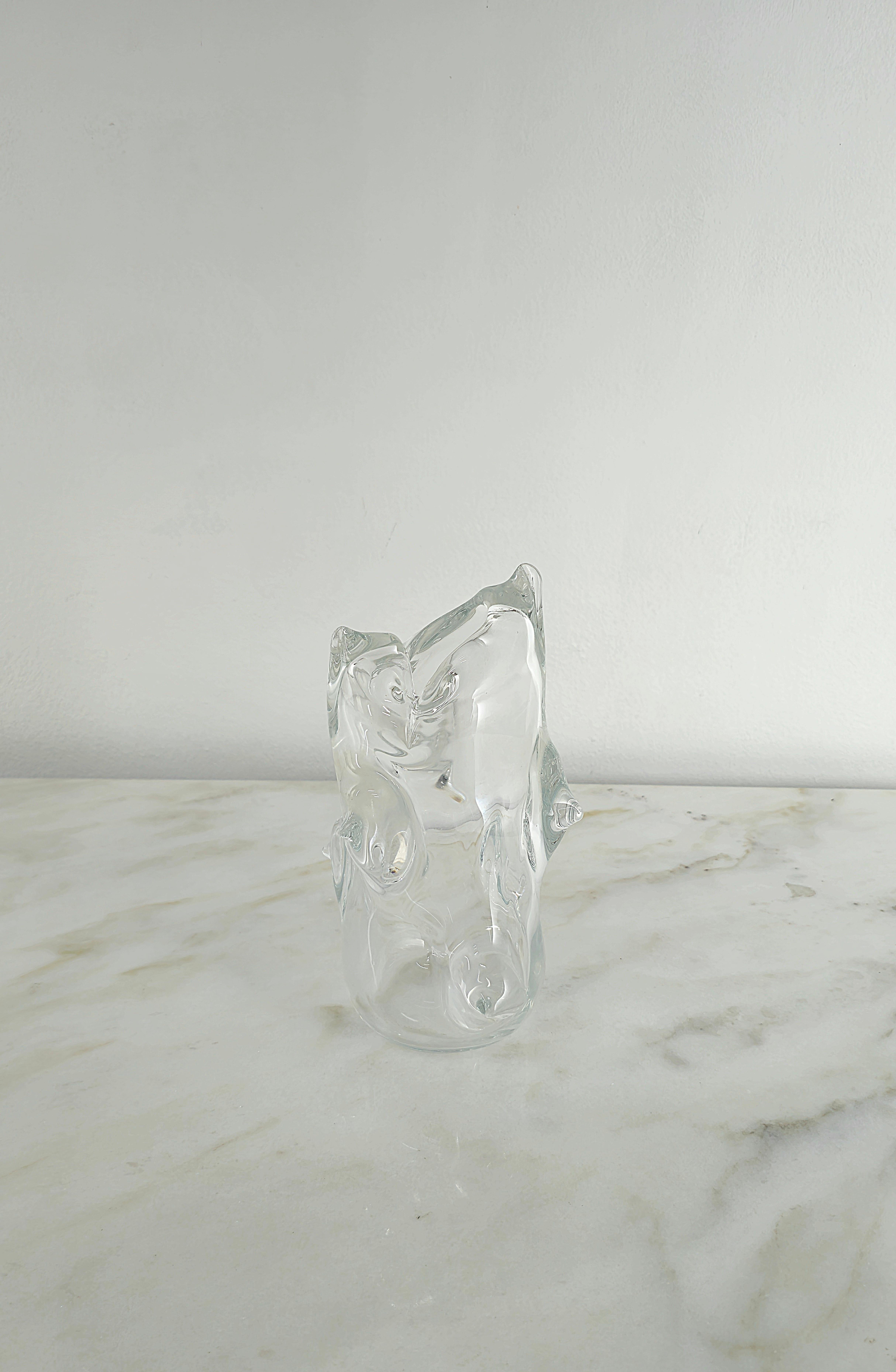 Vase/decorative object in the style of Archimede Seguso made of transparent and double Murano glass as a 