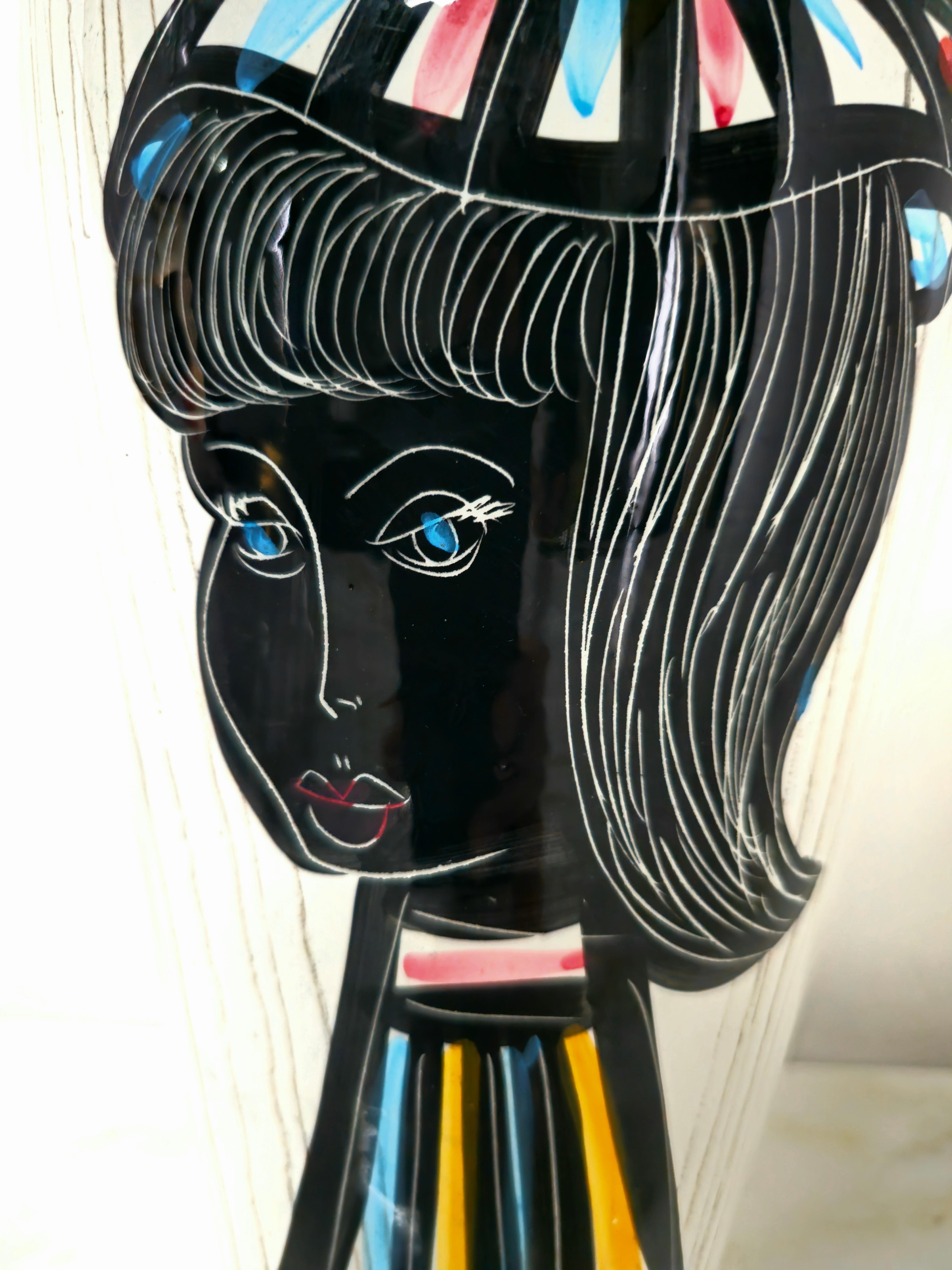 Vase with particular shapes in multicolored painted ceramic, depicting a woman's face. Made in Italy in the 1970s.


Note: We try to offer our customers an excellent service even in shipments all over the world, collaborating with one of the best