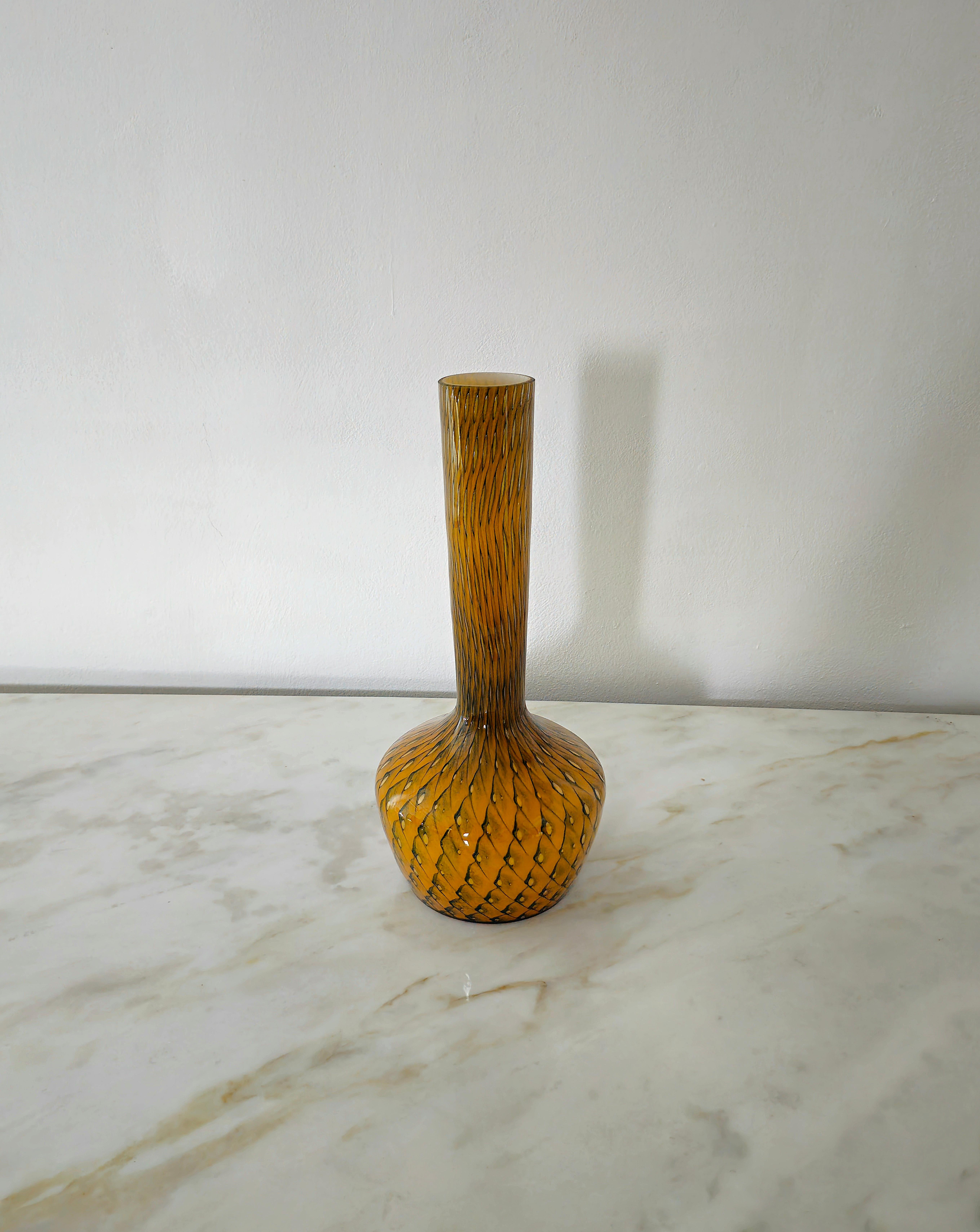 Mid-Century Modern Vase Decorative Object Murano Glass Decorated Midcentury Italian Design 1970s