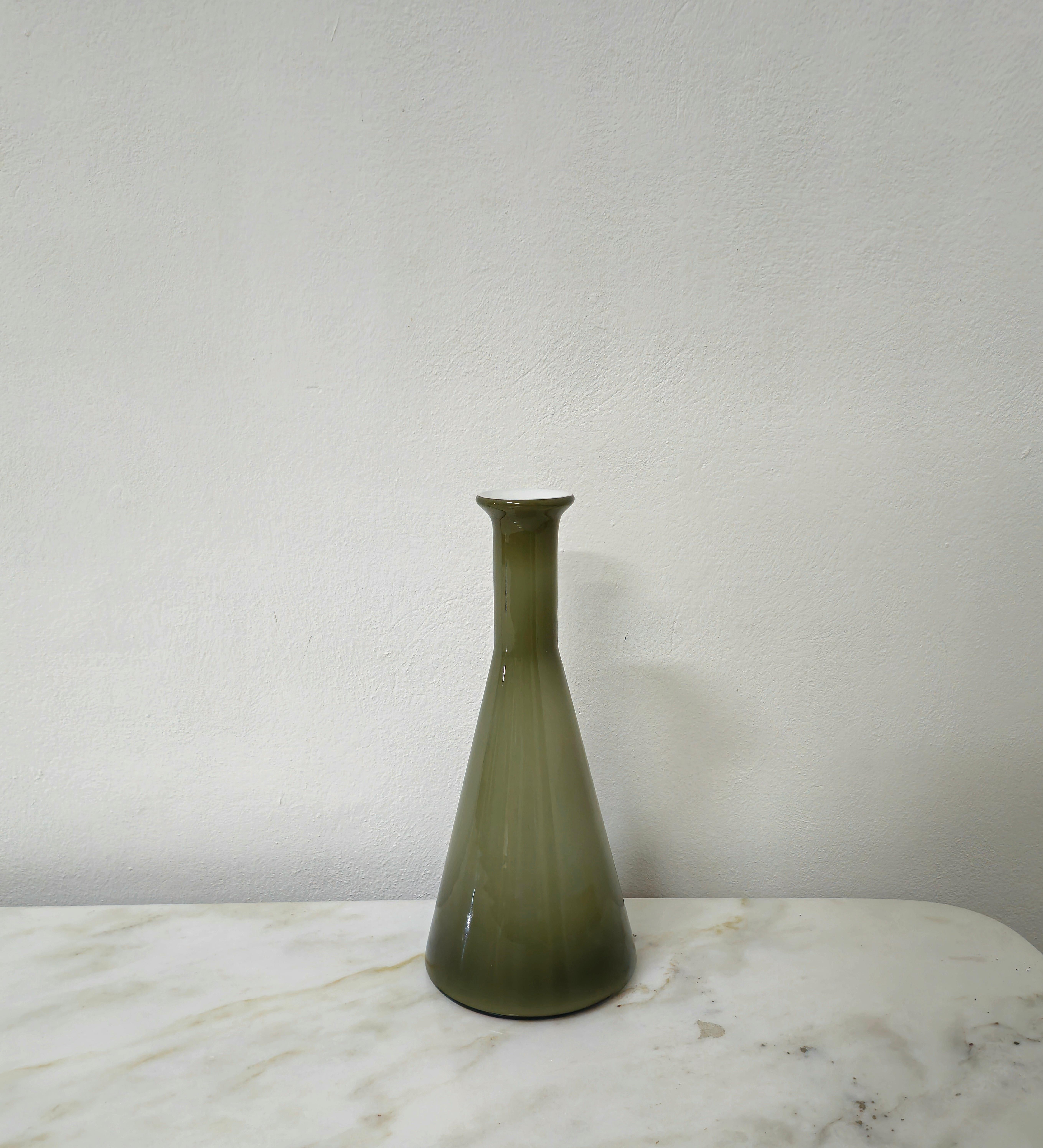 Vase Decorative Object Murano Glass Green Midcentury Modern Italian Design 1960s For Sale 2