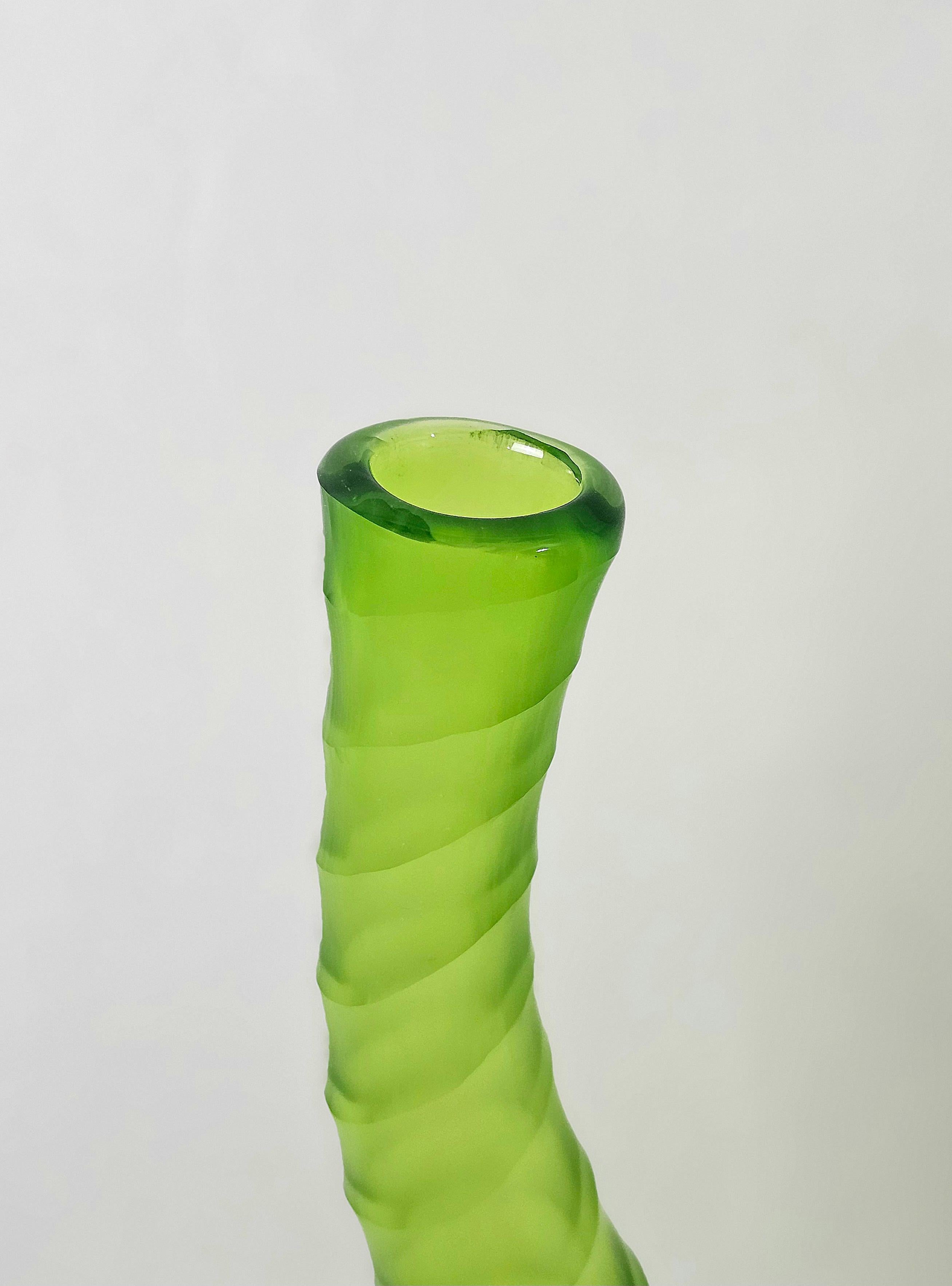 Mid-Century Modern Vase Decorative Object Murano Glass Green Midcentury Modern Italian Design 1970s For Sale
