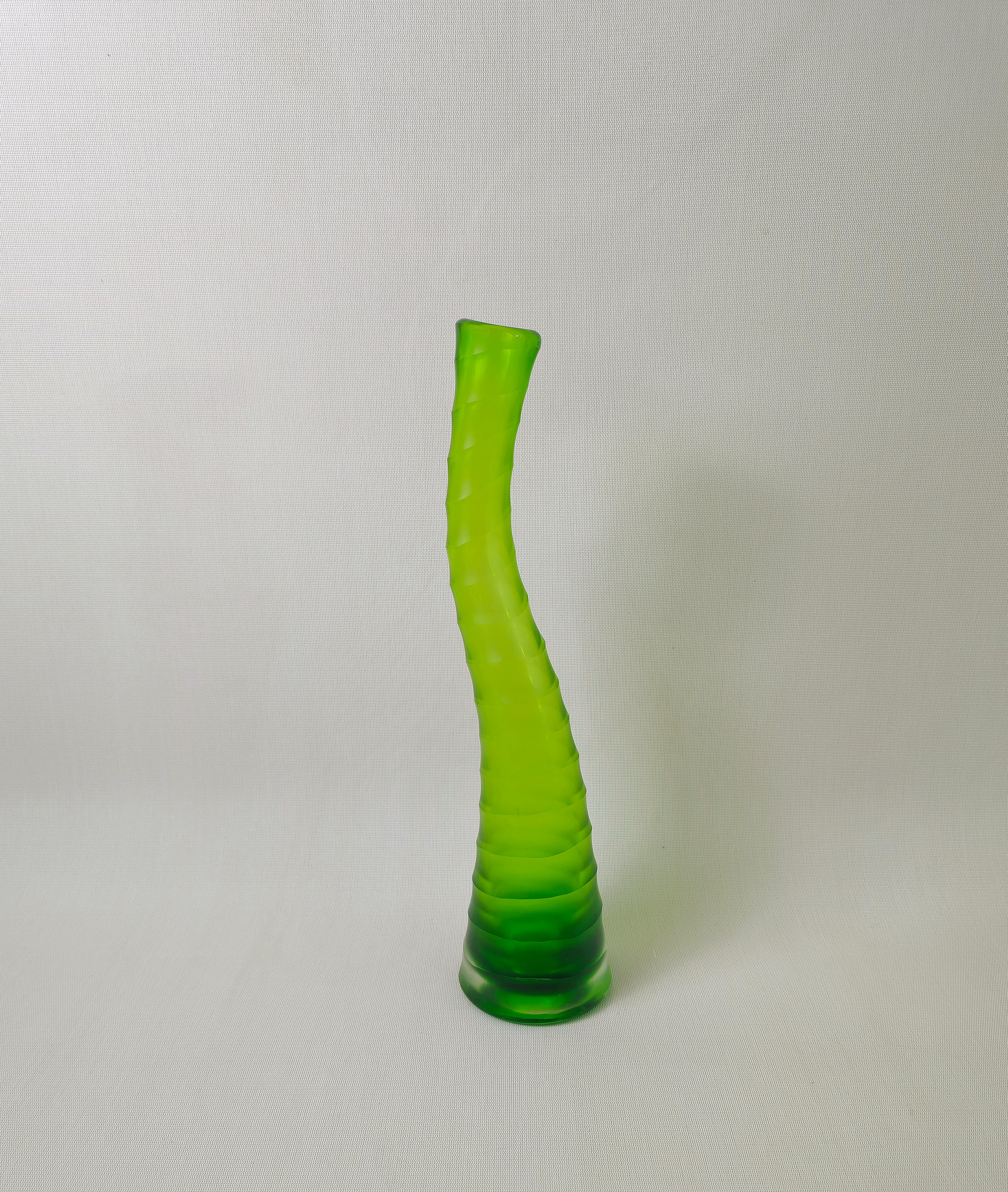 20th Century Vase Decorative Object Murano Glass Green Midcentury Modern Italian Design 1970s For Sale