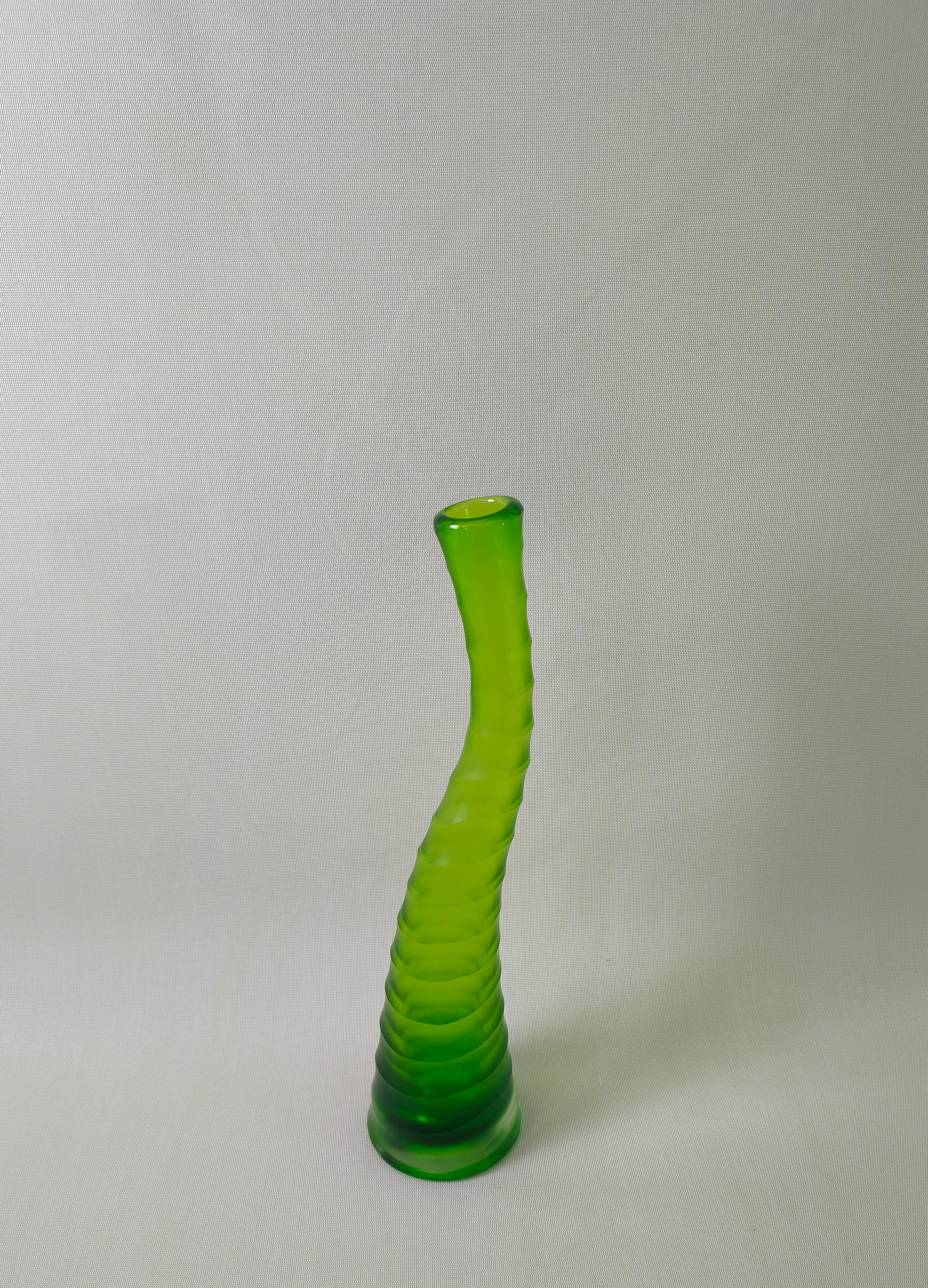 Vase Decorative Object Murano Glass Green Midcentury Modern Italian Design 1970s For Sale 1